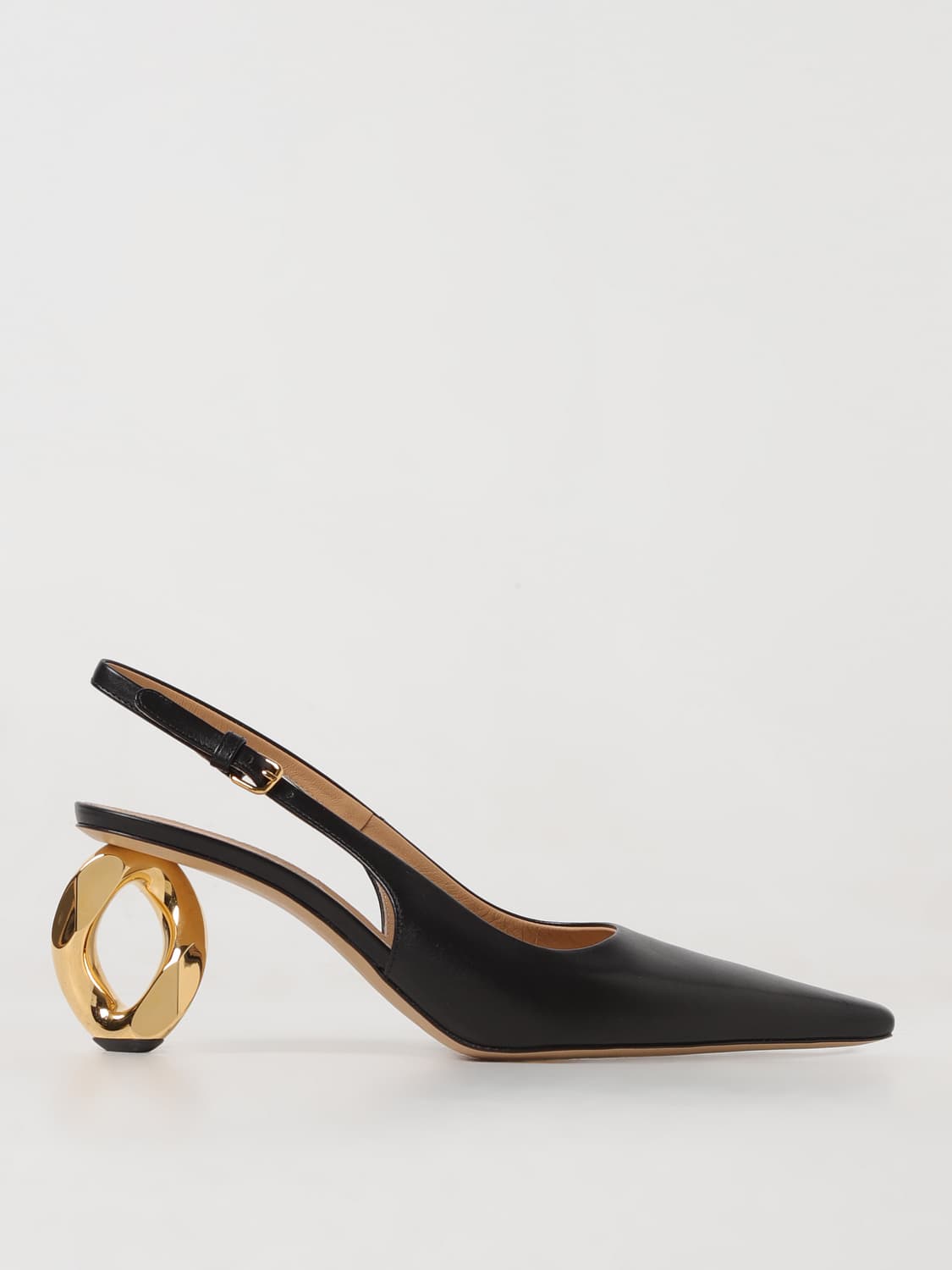 JW ANDERSON SCARPE CON TACCO: Slingback Chain JW Anderson in pelle, Nero - Img 1