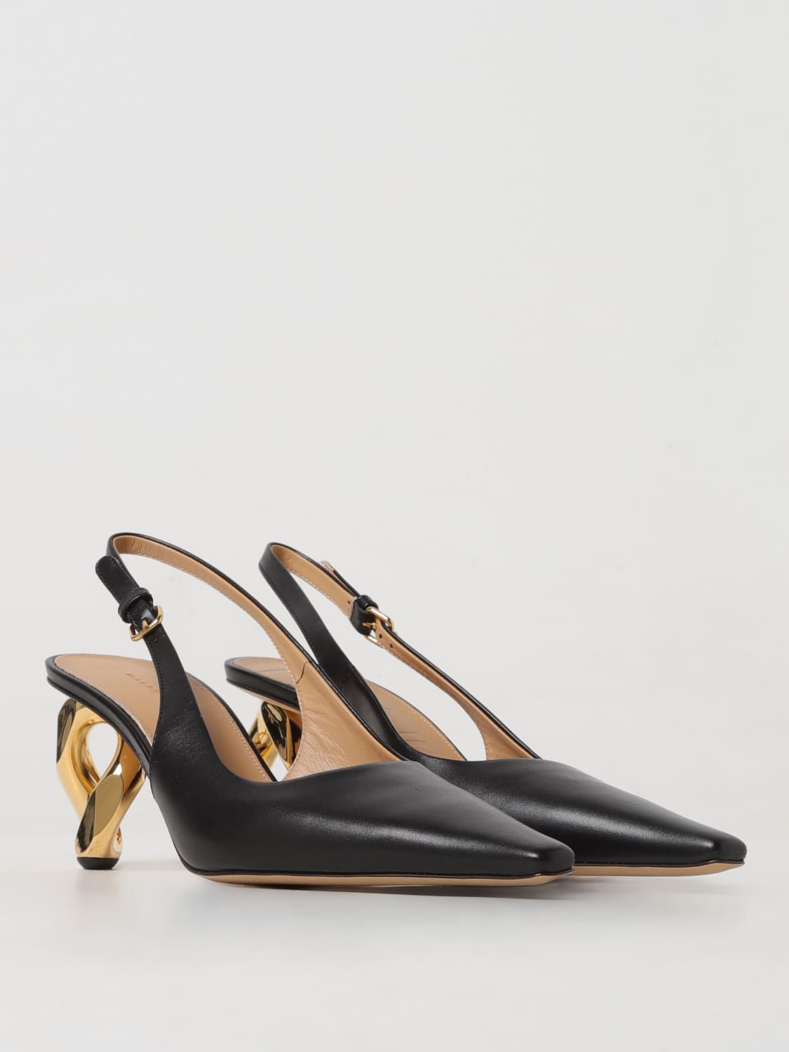 JW ANDERSON SCARPE CON TACCO: Slingback Chain JW Anderson in pelle, Nero - Img 2