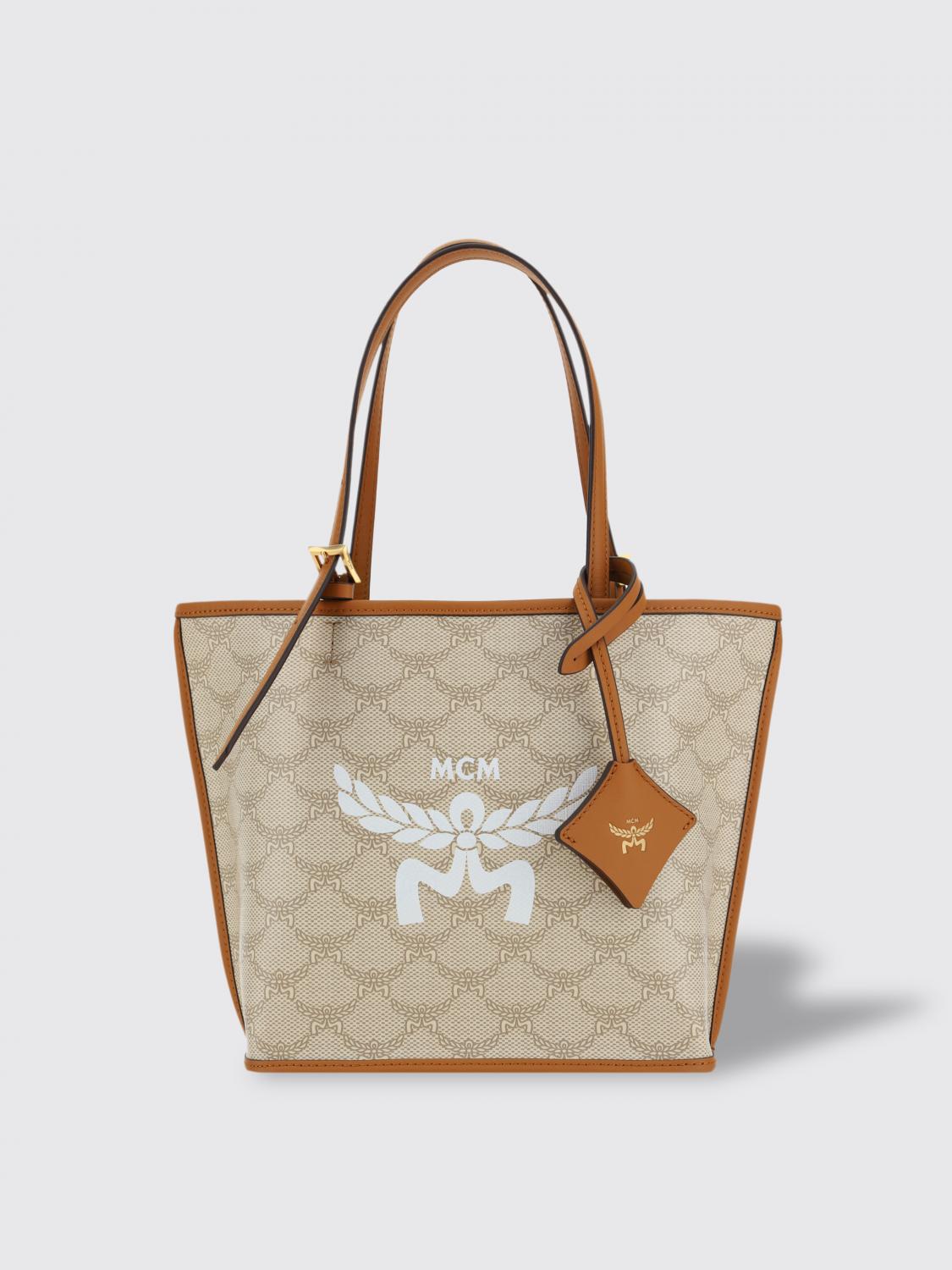 MCM BORSA A SPALLA: Borsa Himmel Mcm in cotone spalmato con logo all over , Grigio - Img 1