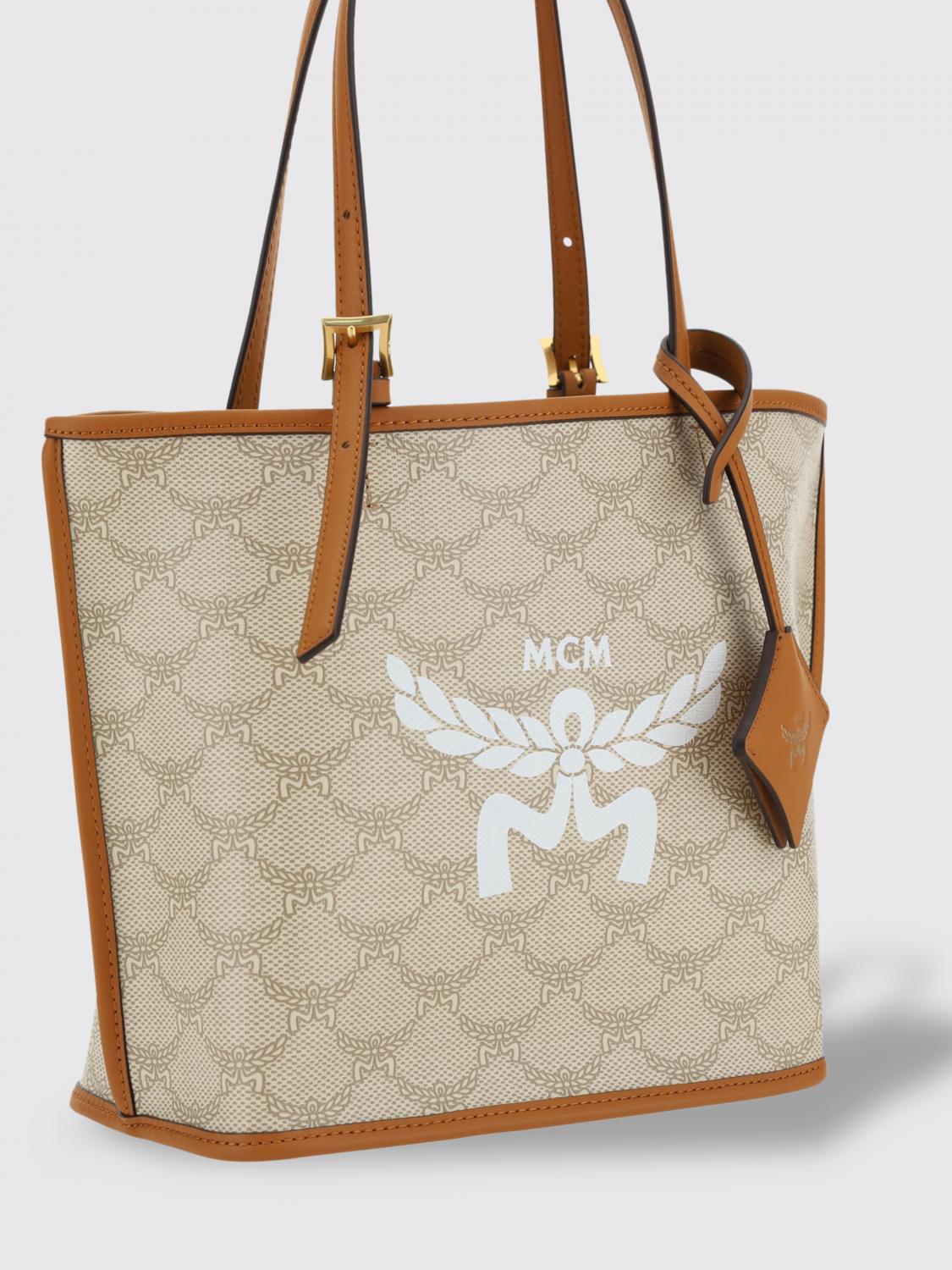 MCM BORSA A SPALLA: Borsa Himmel Mcm in cotone spalmato con logo all over , Grigio - Img 3