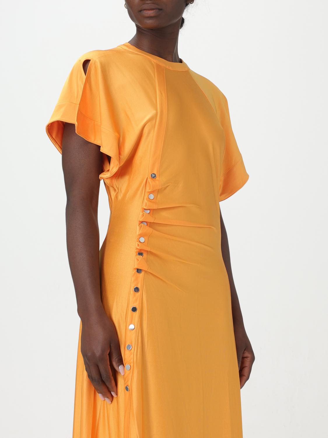 rabanne orange dress RABANNE Crystal-embellished printed stretch-jersey midi dress