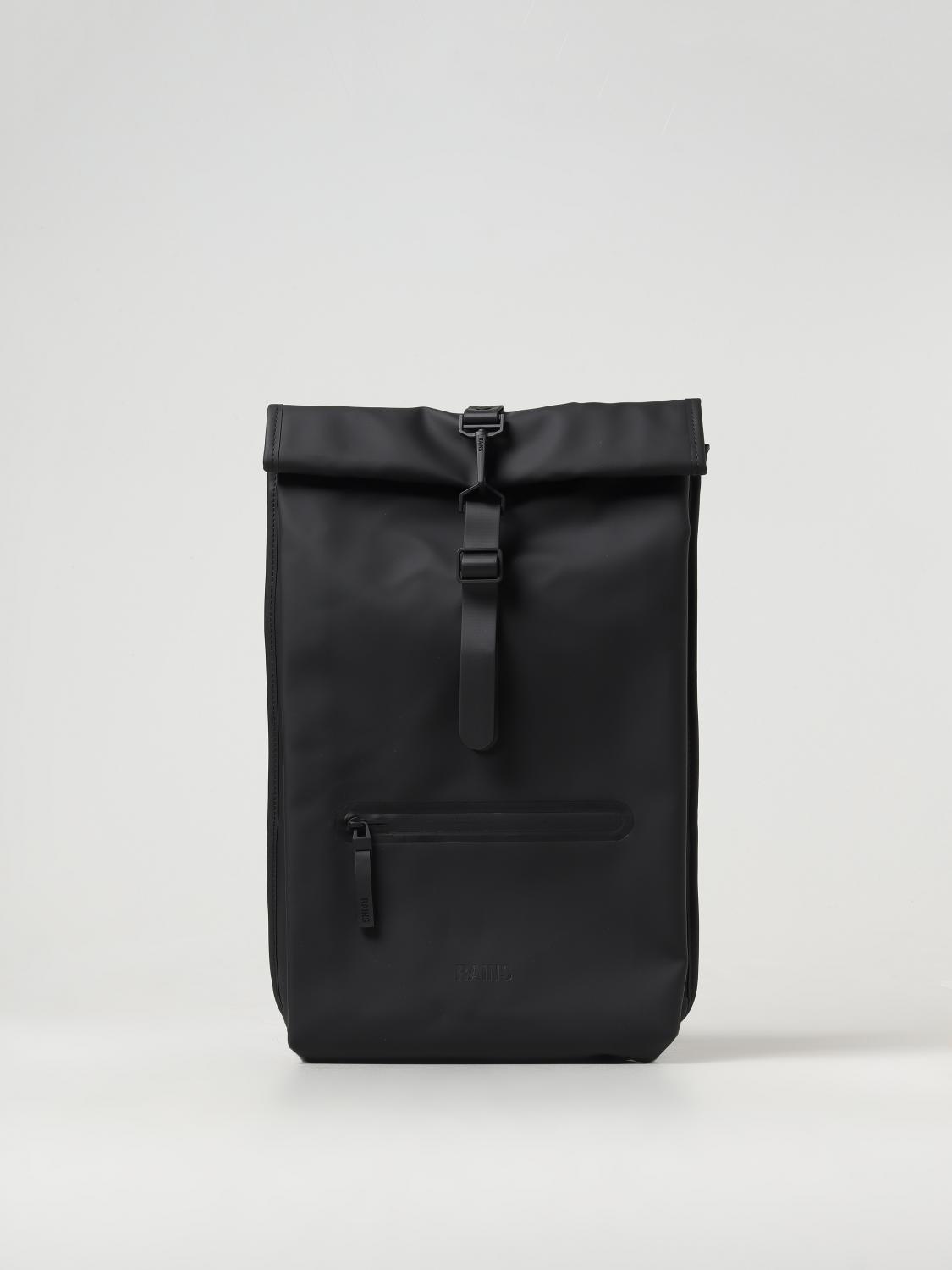 RAINS ZAINO: Zaino Rolltop Rucksack Rains in tessuto gommato, Nero - Img 1