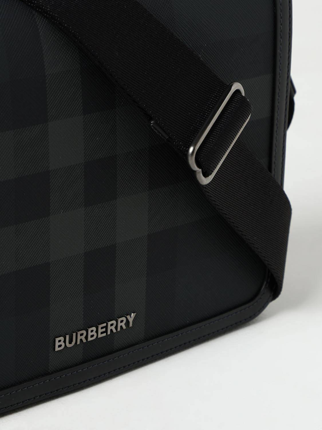 BURBERRY BORSA A TRACOLLA: Borsa Alfred Burberry in cotone spalmato saffiano e pelle , Nero - Img 4