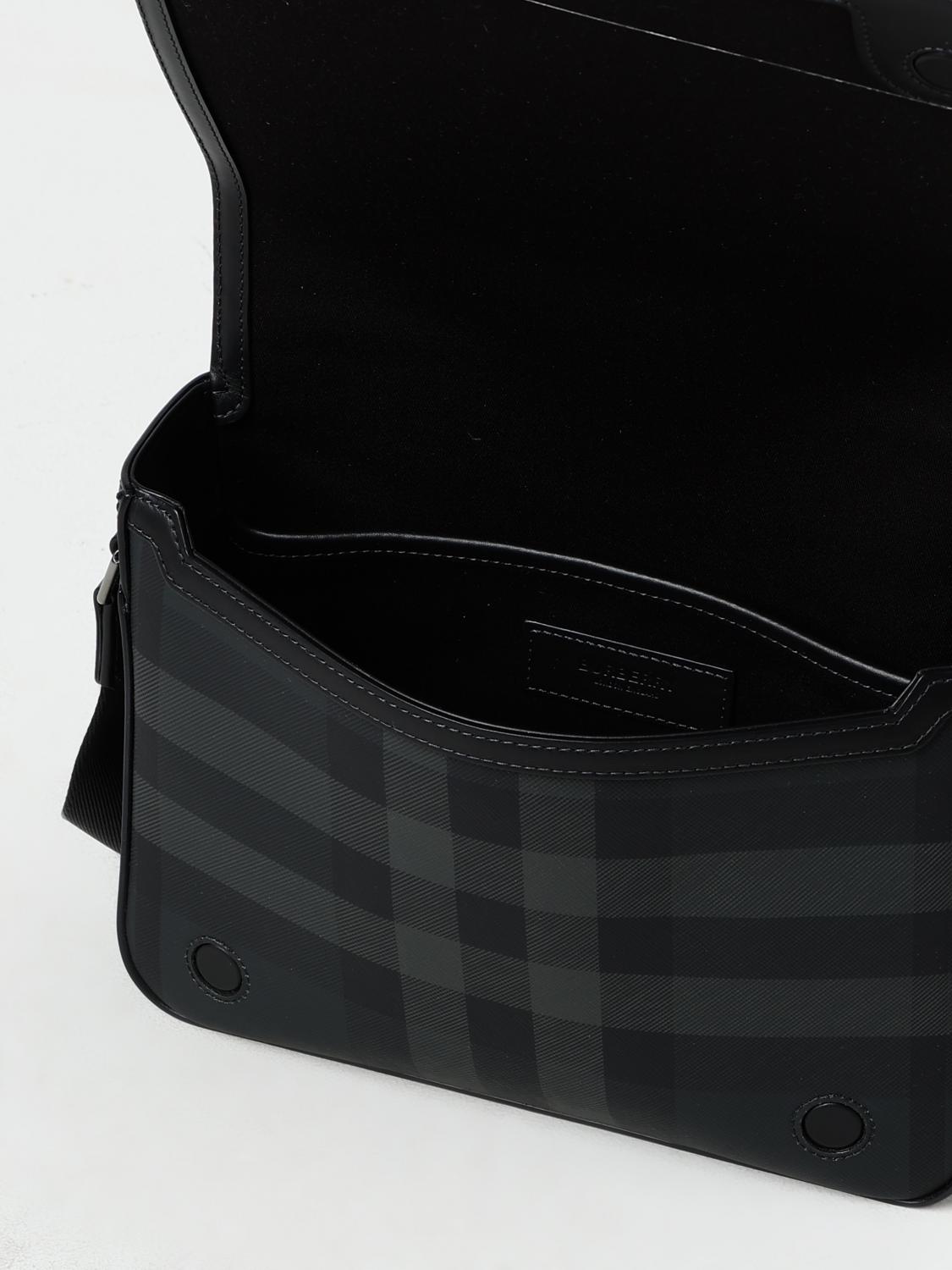 BURBERRY BORSA A TRACOLLA: Borsa Alfred Burberry in cotone spalmato saffiano e pelle , Nero - Img 5