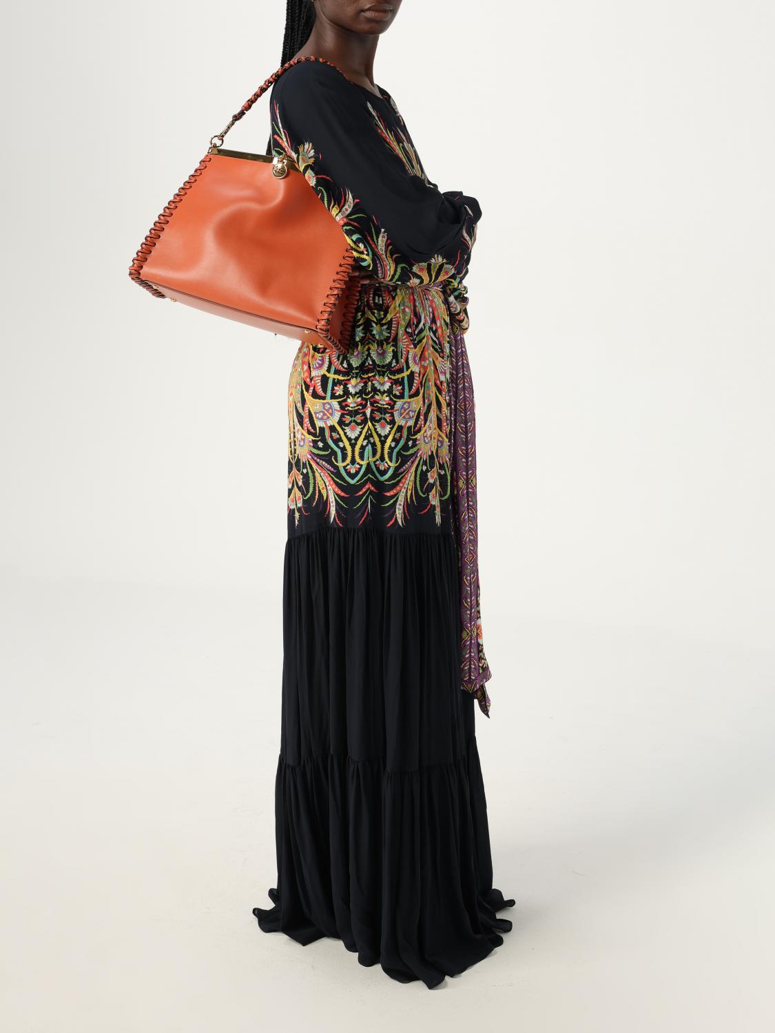 ETRO BORSA A SPALLA: Borsa Vela Etro in pelle con profili intrecciati , Arancione - Img 2