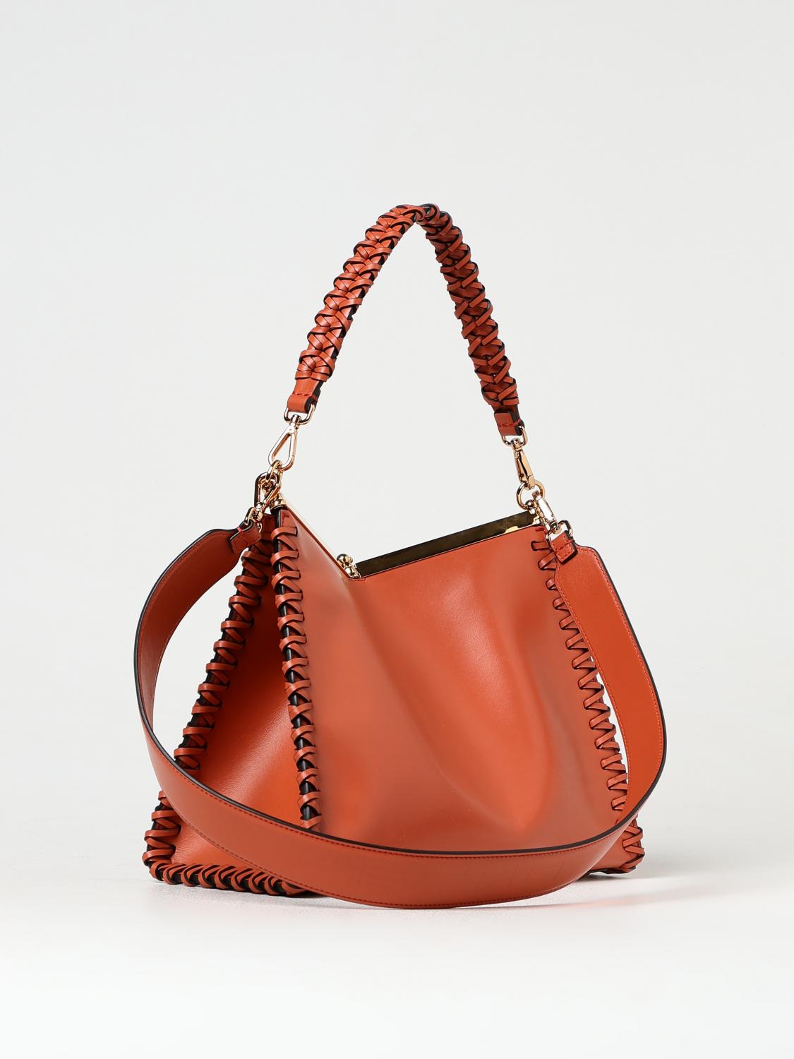 ETRO BORSA A SPALLA: Borsa Vela Etro in pelle con profili intrecciati , Arancione - Img 3