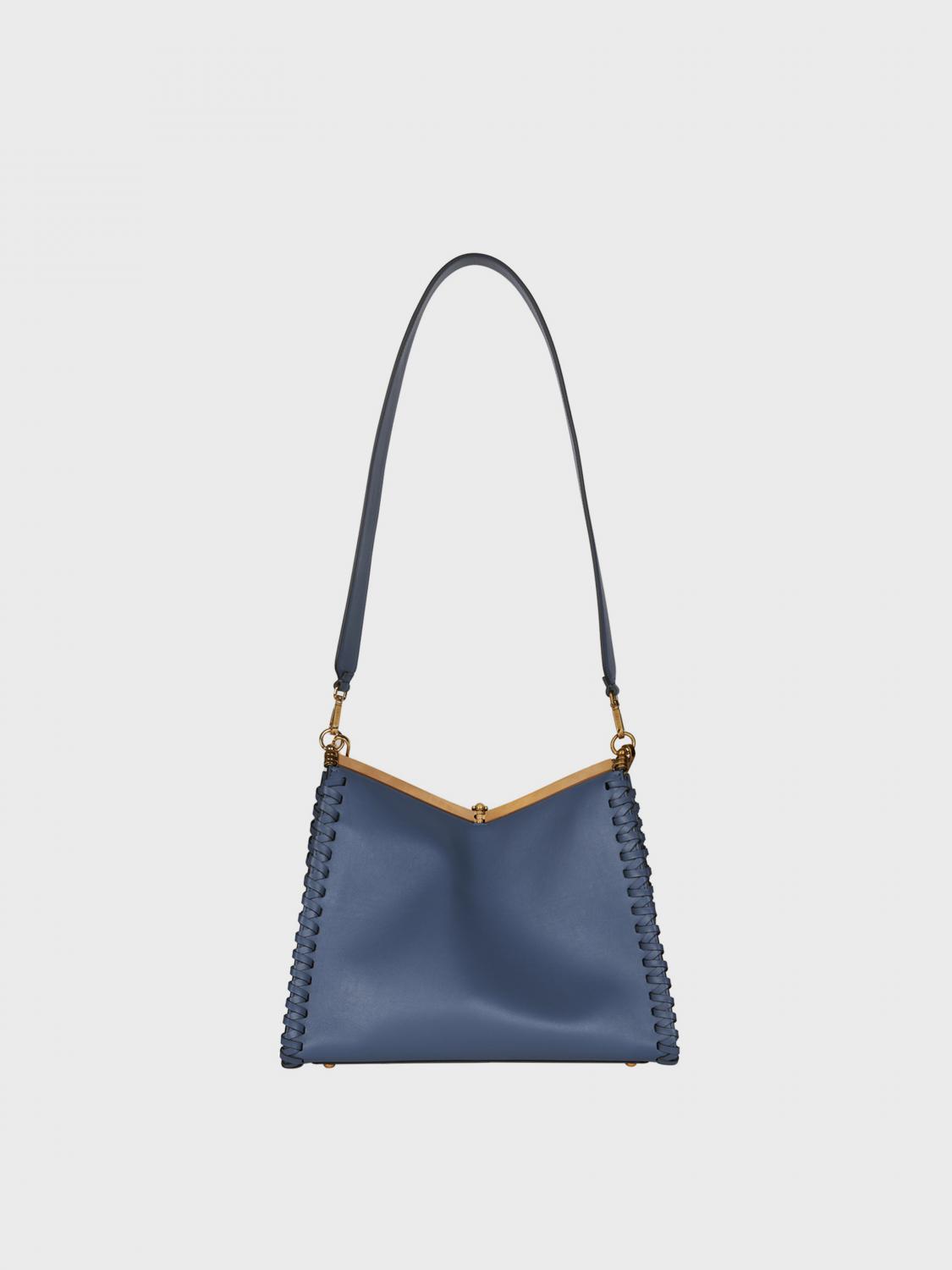 ETRO BORSA A SPALLA: Borsa Vela Etro in pelle con profili intrecciati , Blue - Img 2