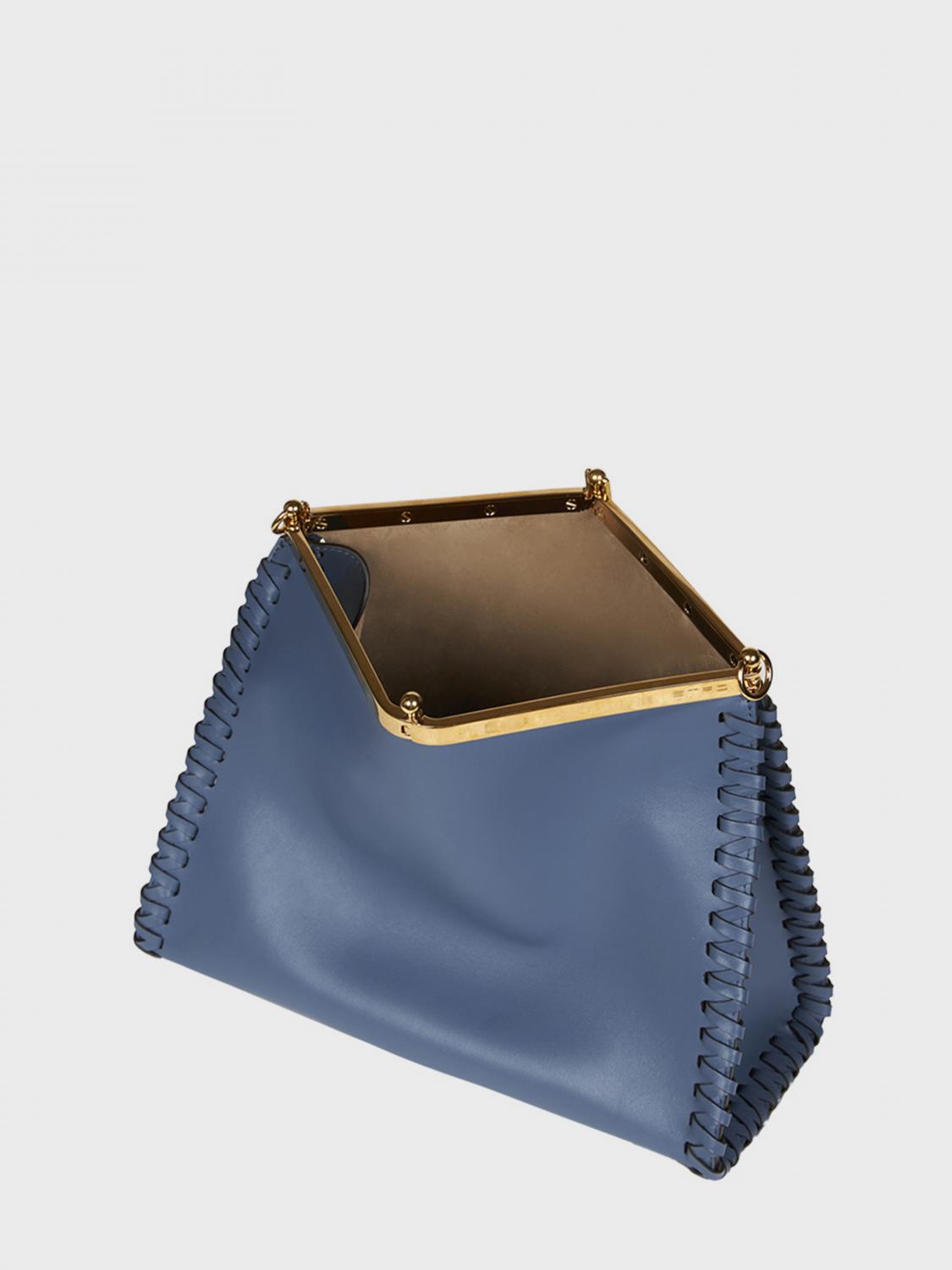 ETRO BORSA A SPALLA: Borsa Vela Etro in pelle con profili intrecciati , Blue - Img 4