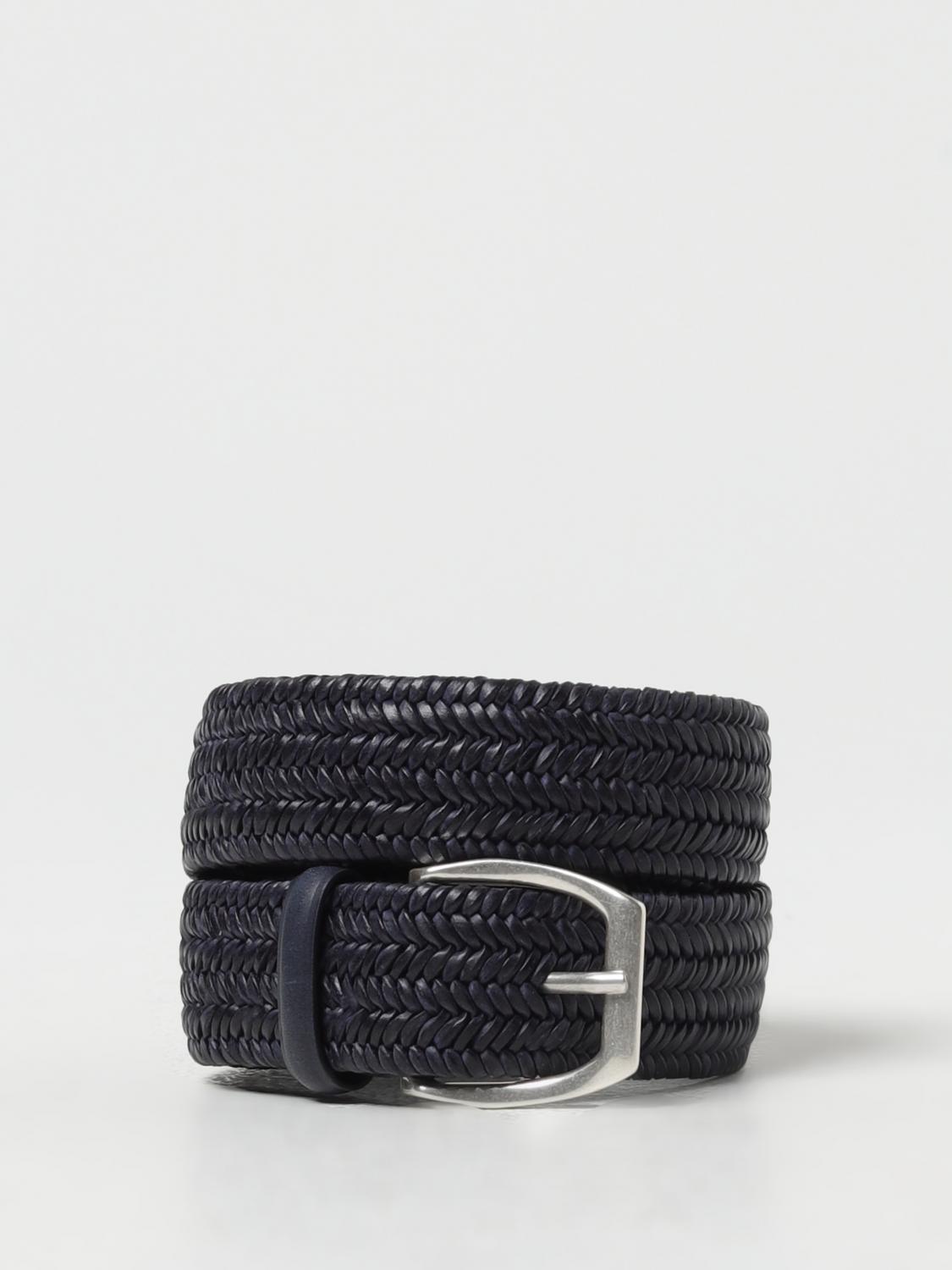 ORCIANI BELT: Orciani Wide Stretch Woven Leather Belt, Blue - Img 1
