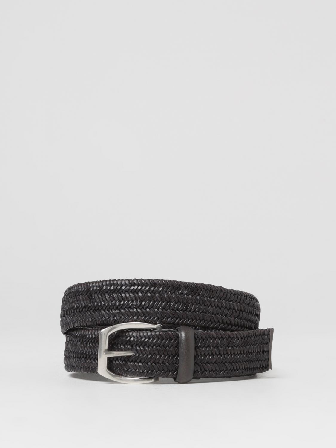 ORCIANI BELT: Orciani Wide Stretch Woven Leather Belt, Grey - Img 1