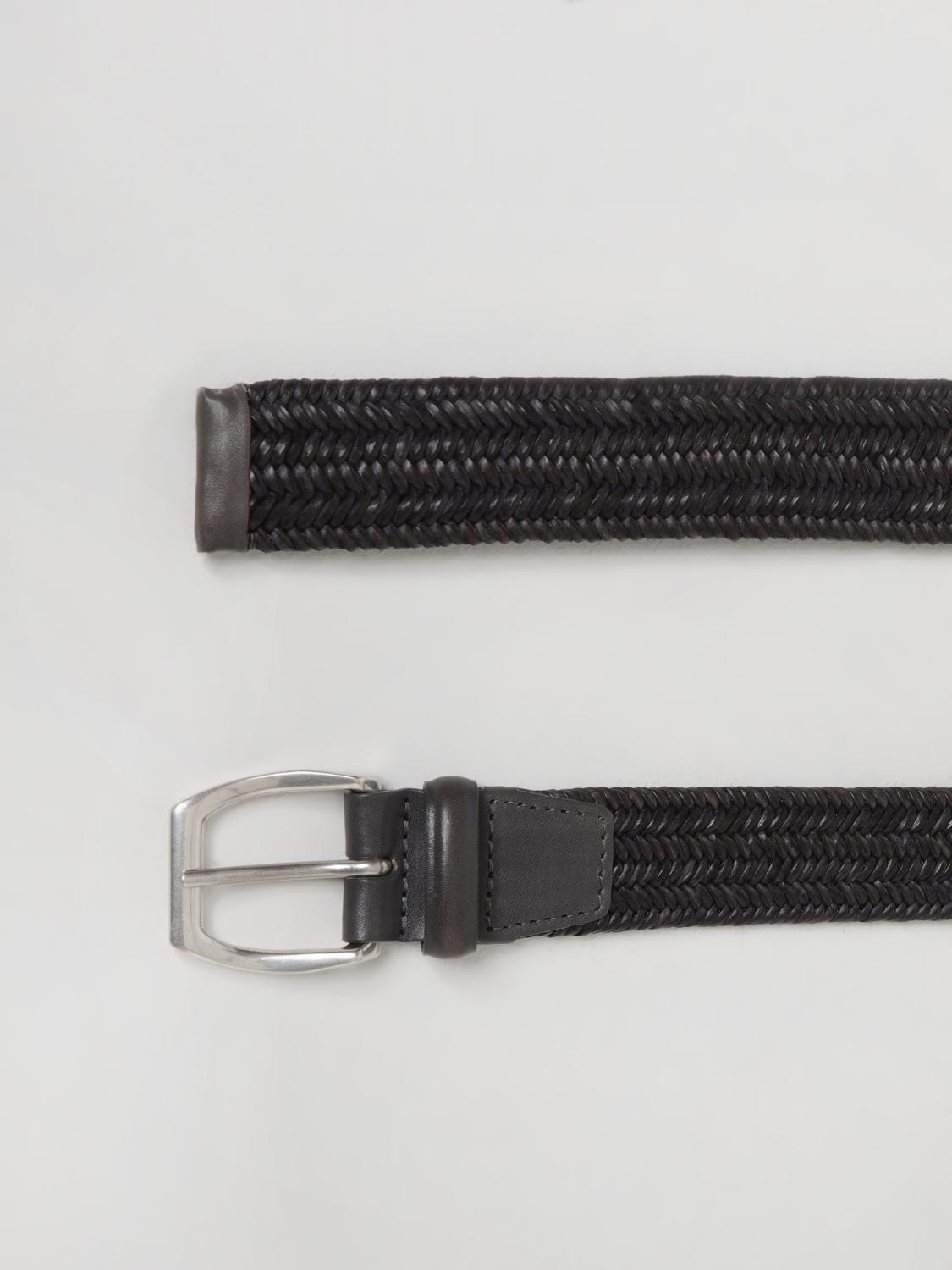 ORCIANI BELT: Orciani Wide Stretch Woven Leather Belt, Grey - Img 2