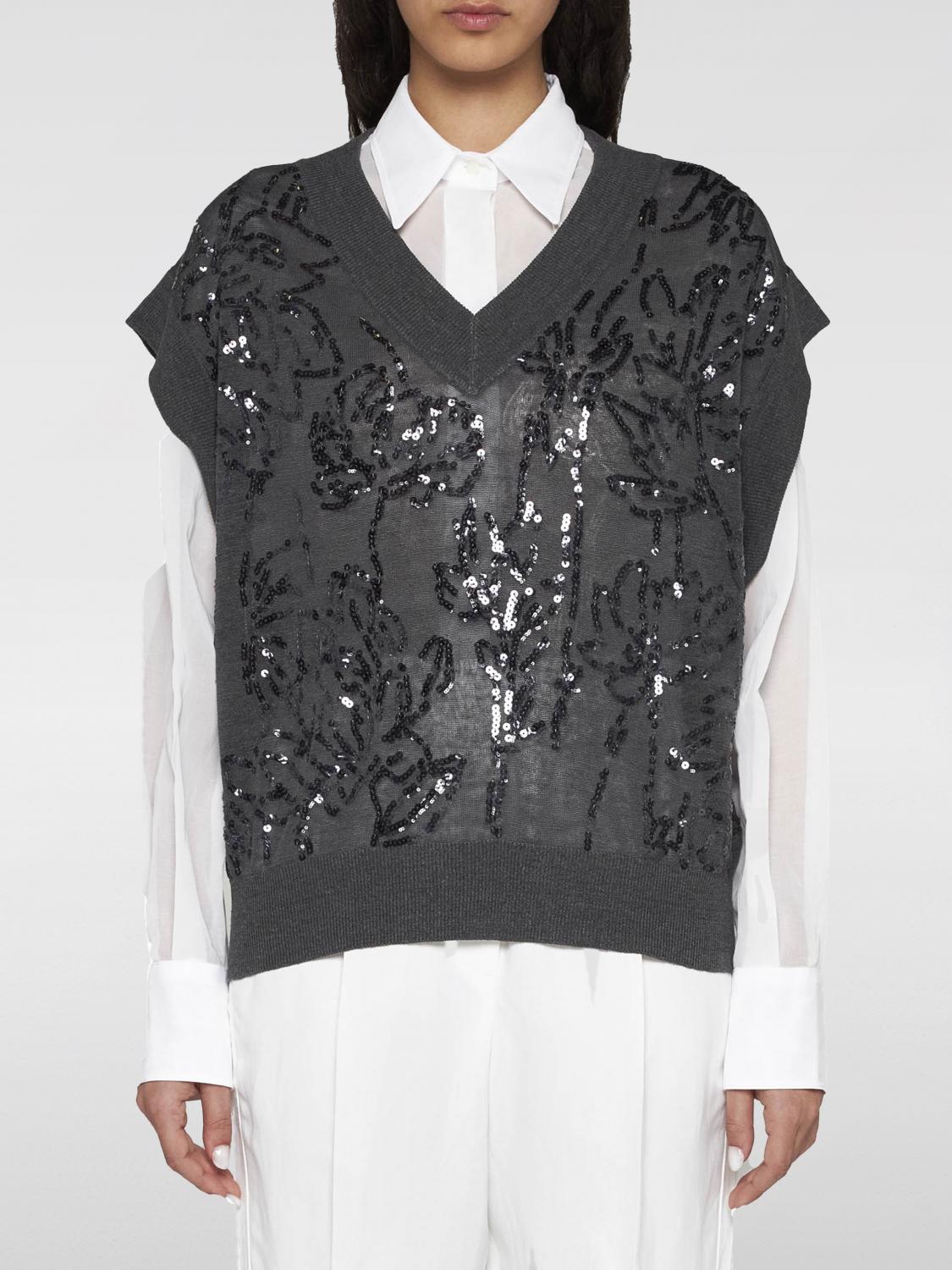 BRUNELLO CUCINELLI GILET: Pull femme Brunello Cucinelli, Gris - Img 1