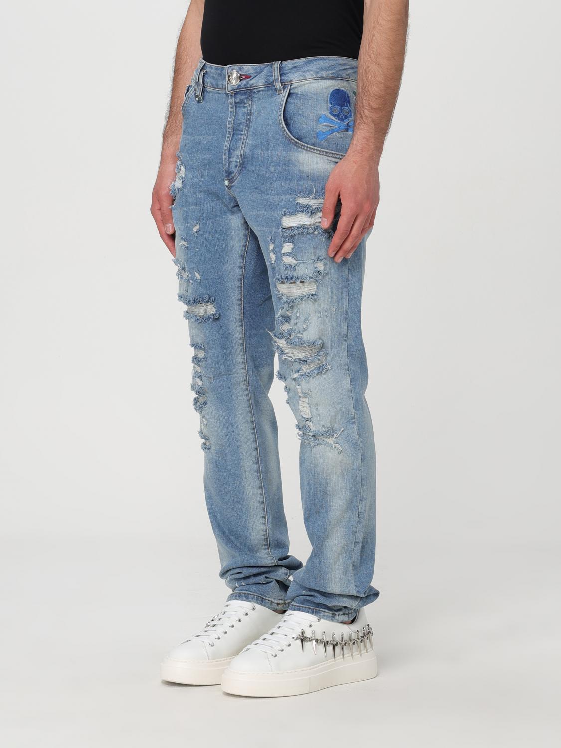 PHILIPP PLEIN JEANS: Jeans homme Philipp Plein, Bleu Ciel - Img 4