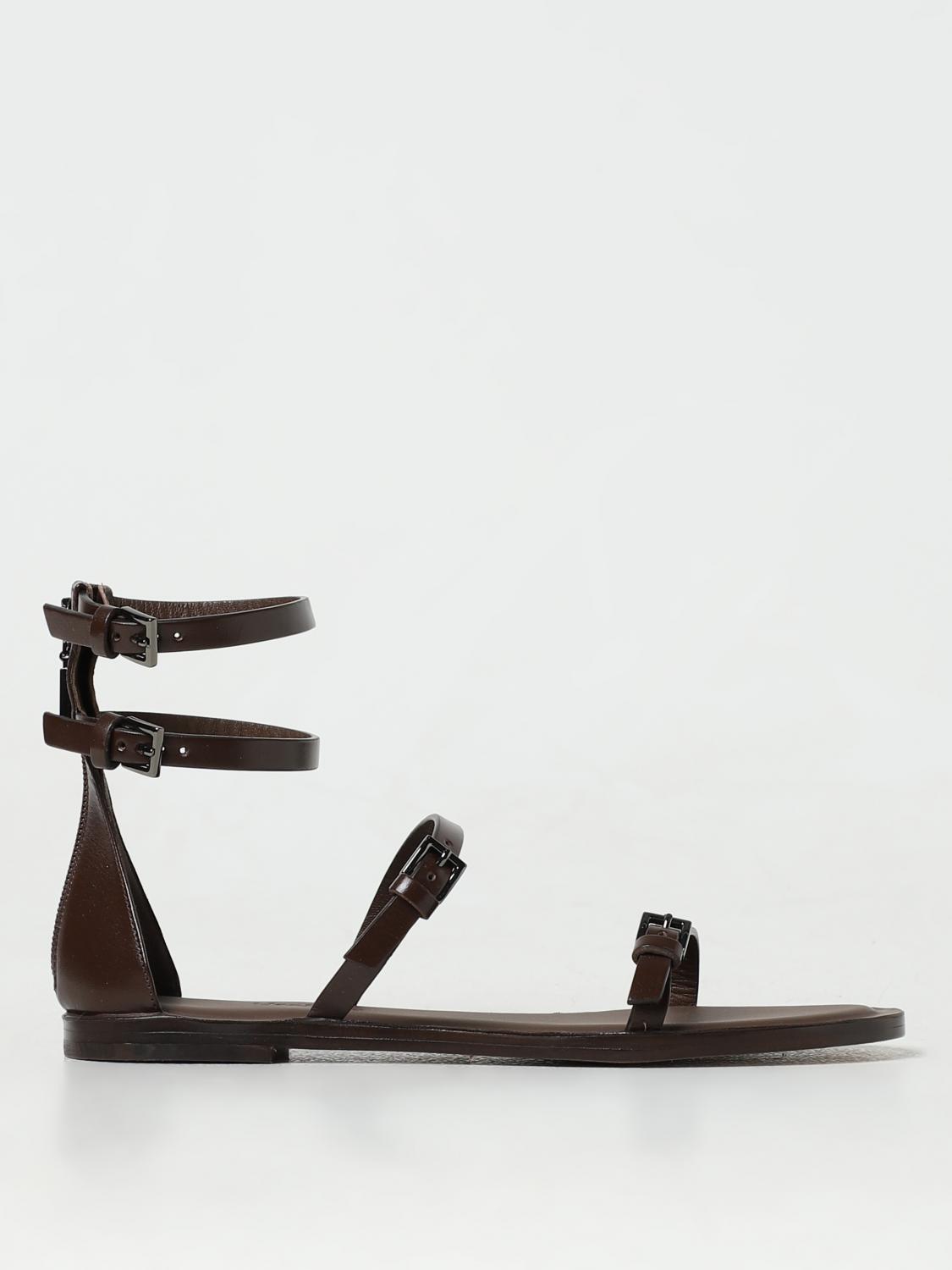 MAX MARA: Sandalo in pelle - Marrone | Sandali Bassi Max