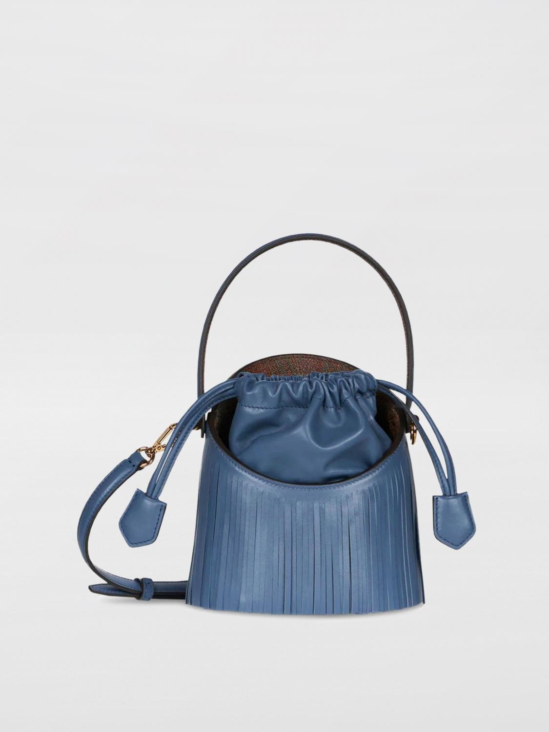 ETRO BORSA MINI: Borsa Saturno Etro in pelle e nappa con frange, Blue - Img 1