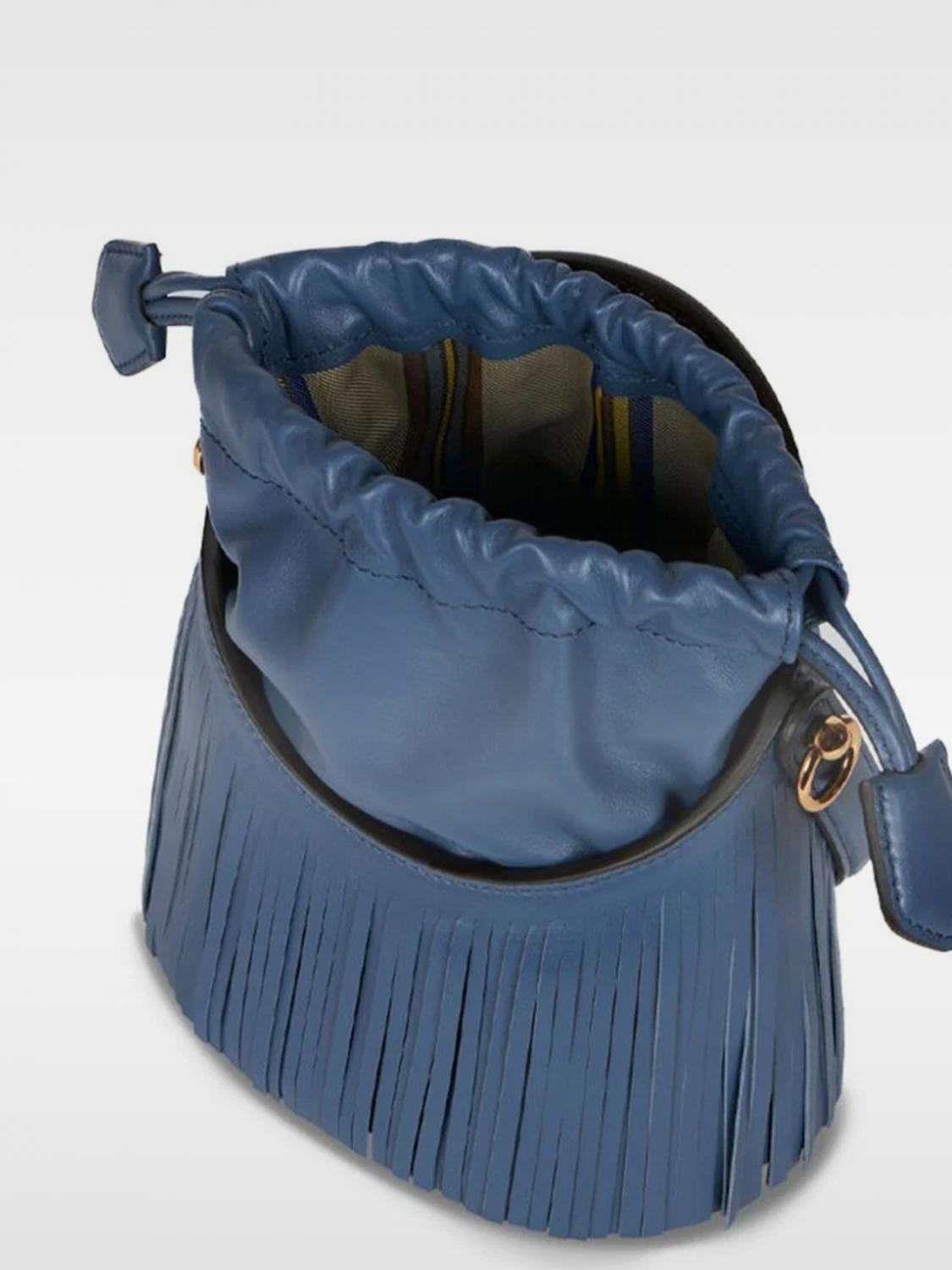 ETRO BORSA MINI: Borsa Saturno Etro in pelle e nappa con frange, Blue - Img 2