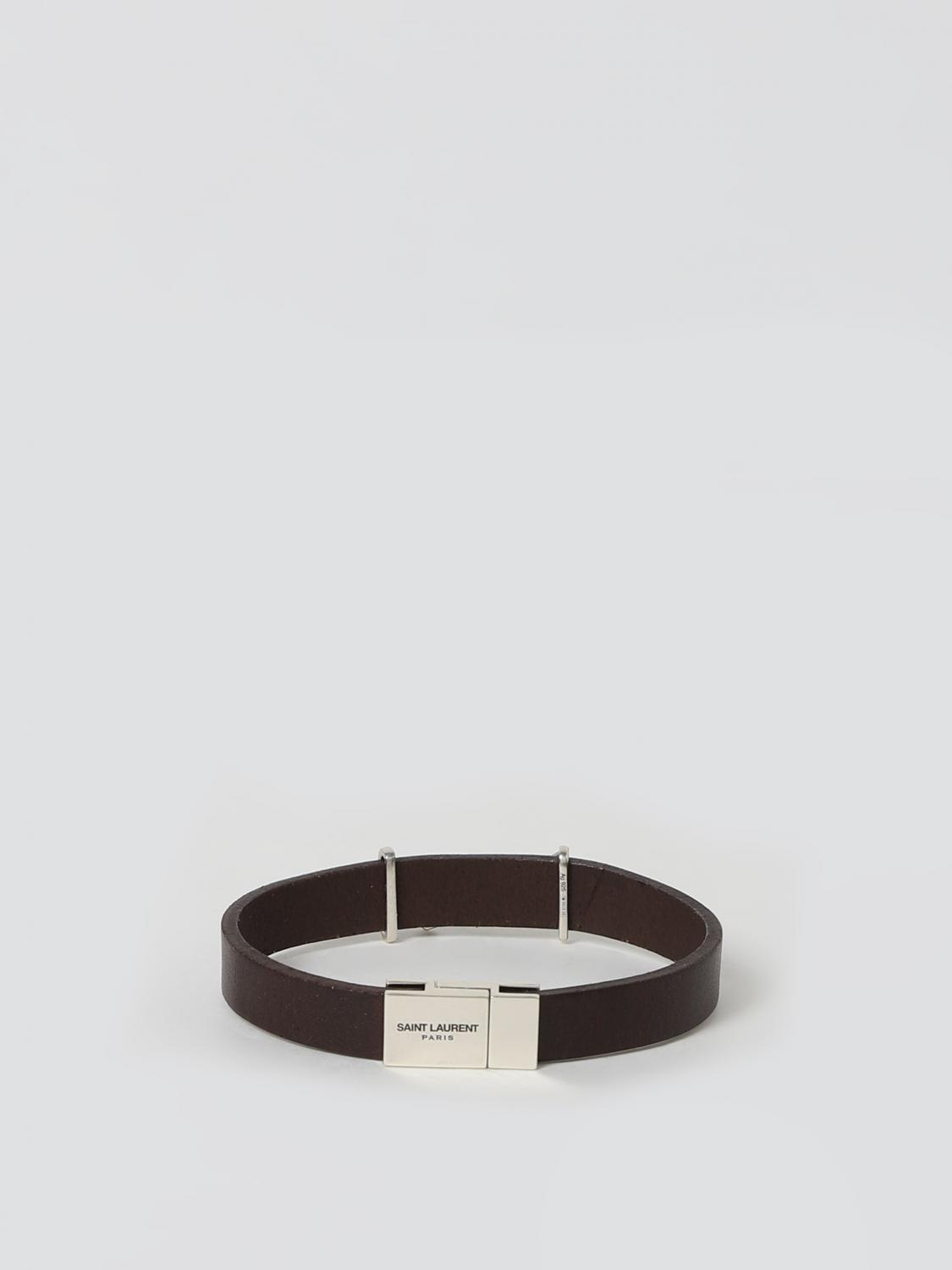 SAINT LAURENT GIOIELLO: Bracciale Cassandre Saint Laurent in pelle con monogram YSL, Marrone - Img 2