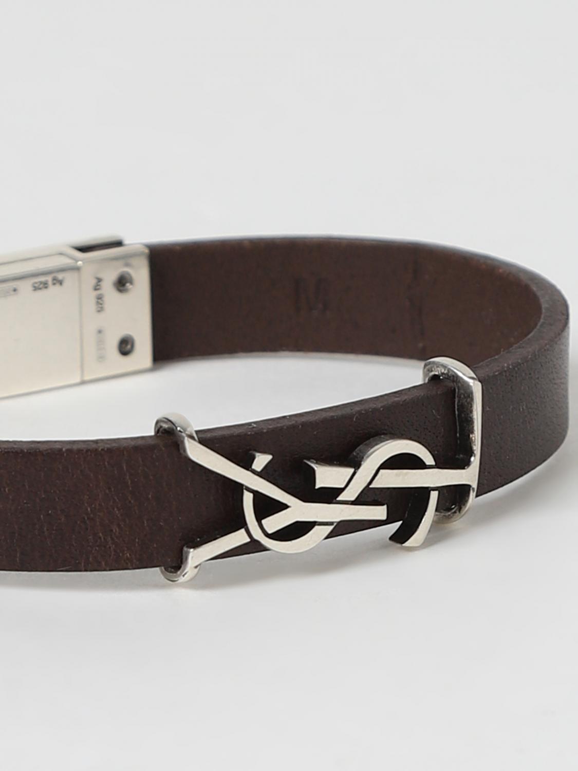 SAINT LAURENT GIOIELLO: Bracciale Cassandre Saint Laurent in pelle con monogram YSL, Marrone - Img 3