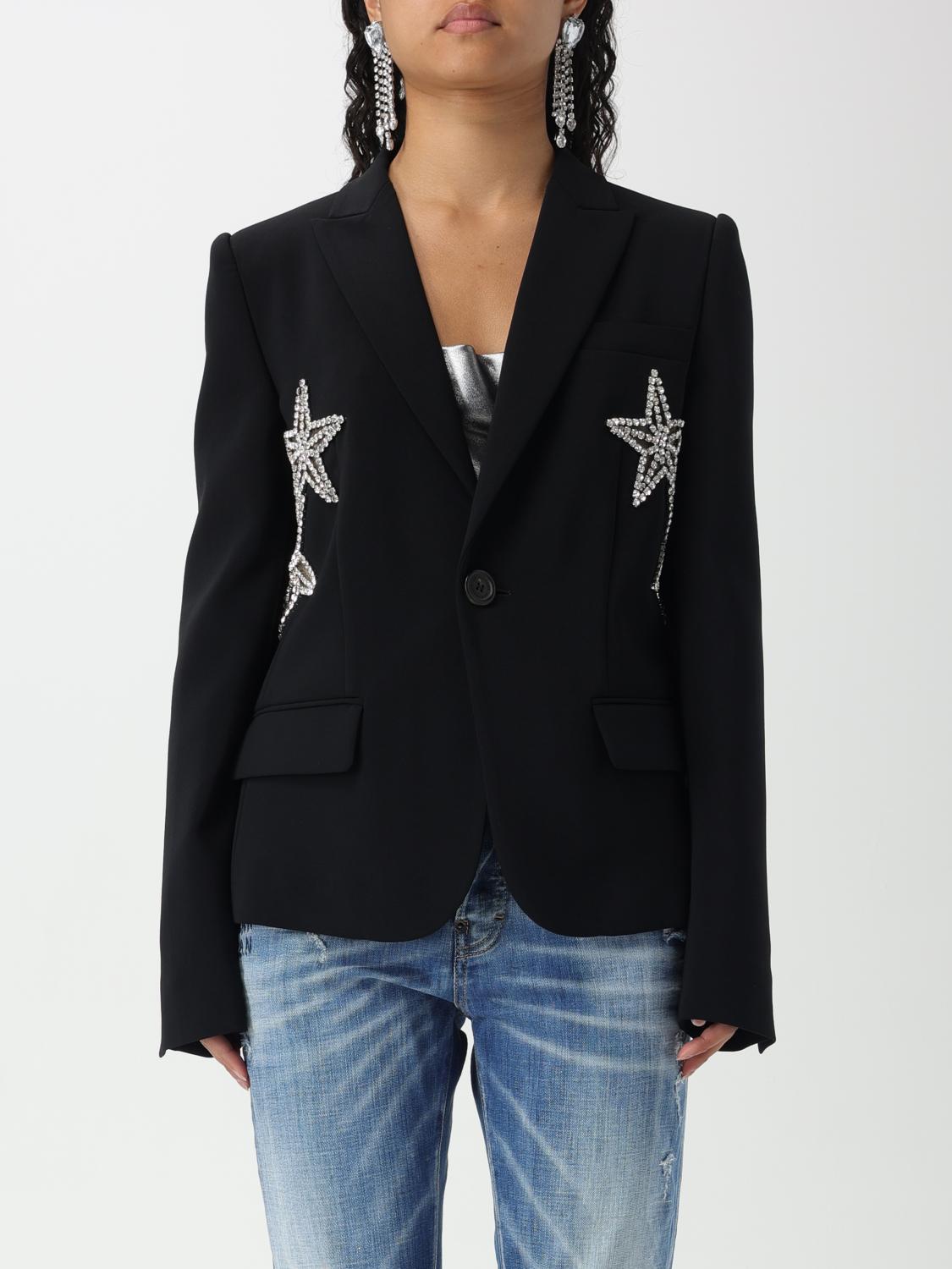 アウターその他 DSQUARED2 Woman Blazer Black S72BN0677S60567 900 Dsquared2 Black virgin wool blazer with chain detail