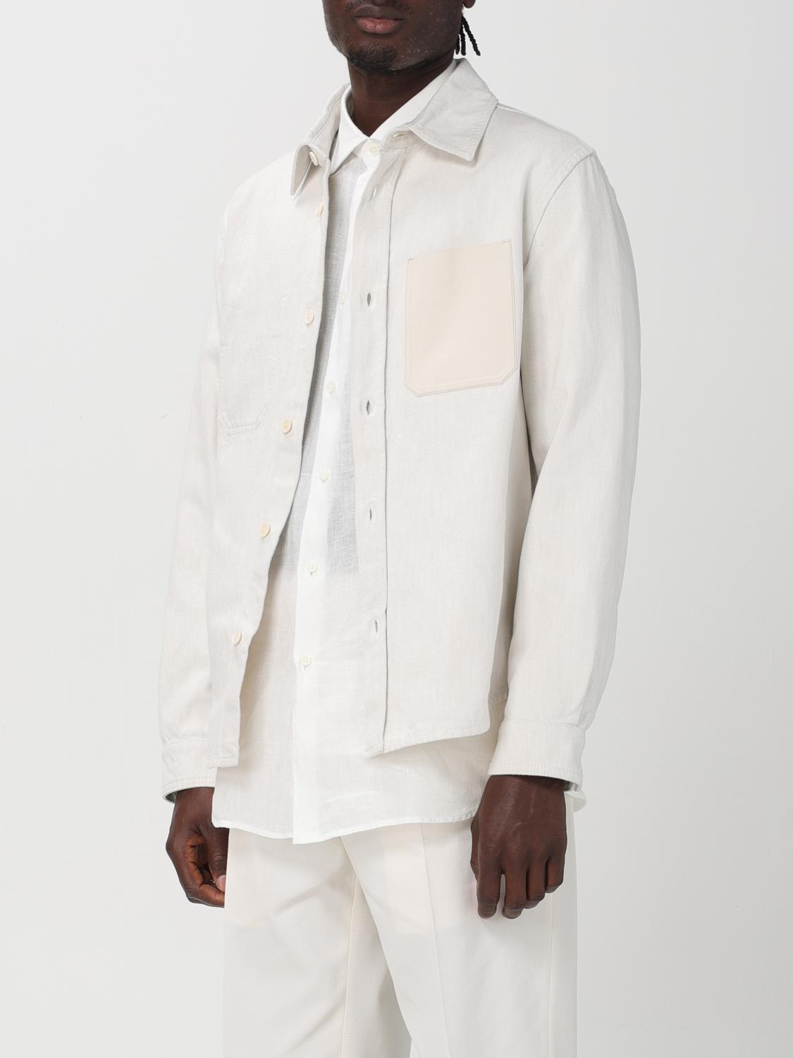 ゼニア Zegna リネン100% バンドカラーシャツ 白シャツ トルコ製　XL Zegna Shirt men - White | UDX38A7SRF5 | GIGLIO.COM