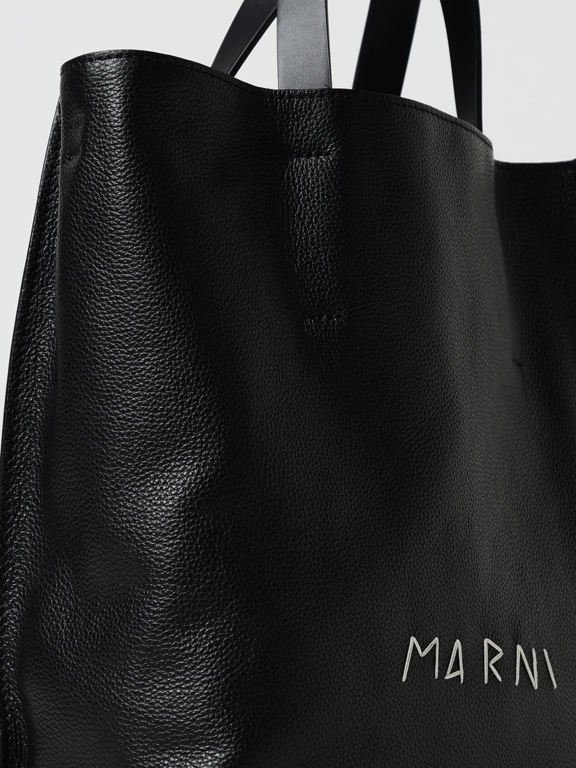 MARNI BORSA A MANO: Borsa Museo Marni in pelle a grana con logo ricamato , Nero - Img 4