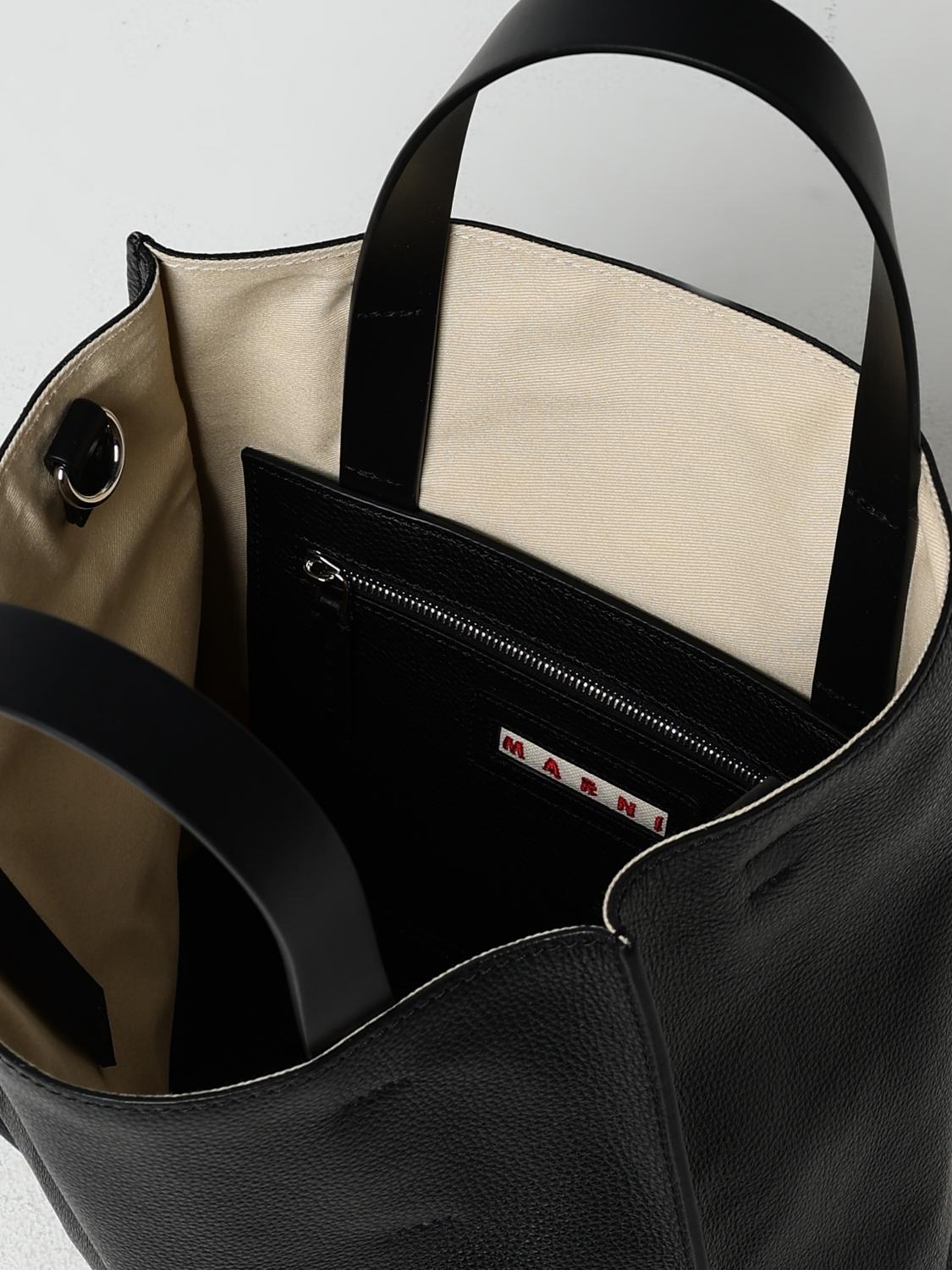 MARNI BORSA A MANO: Borsa Museo Marni in pelle a grana con logo ricamato , Nero - Img 5