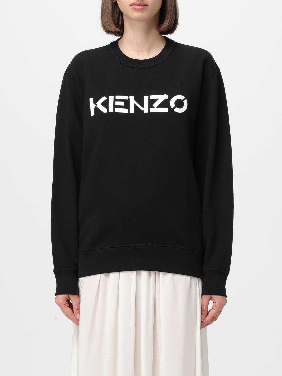 KENZO FELPA: Felpa a girocollo in cotone con logo Kenzo, Nero - Img 1