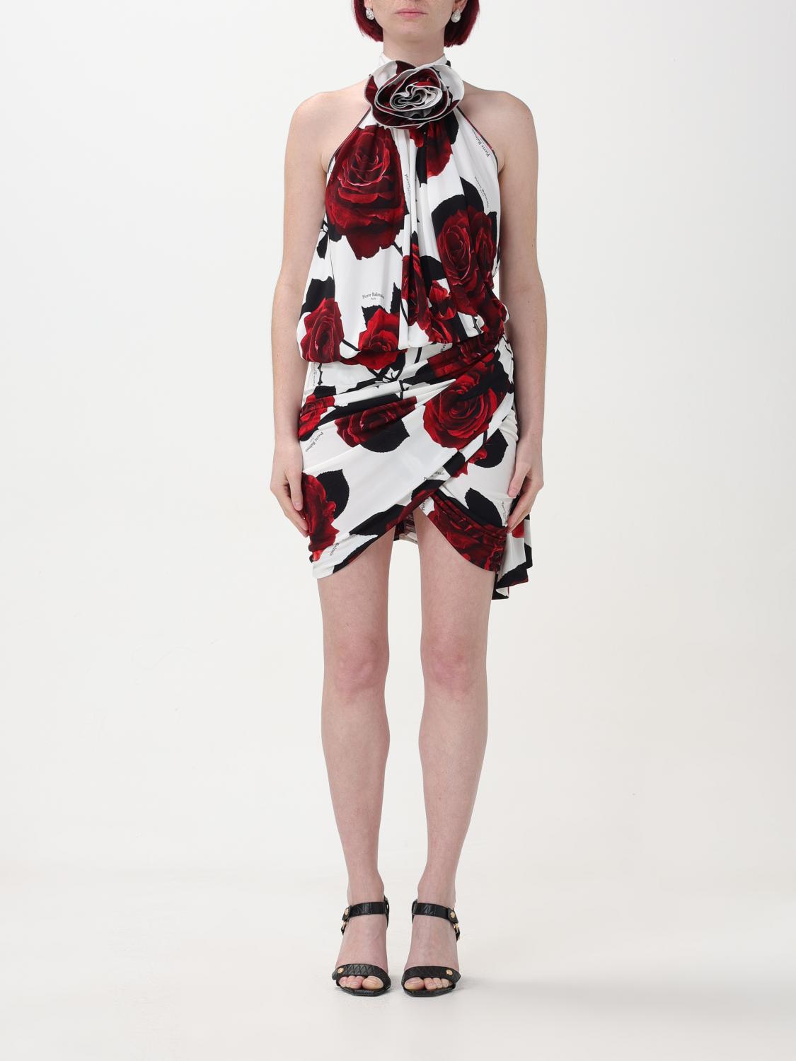 BALMAIN ABITO: Abito Balmain in viscosa con motivo floreale , Bianco - Img 1