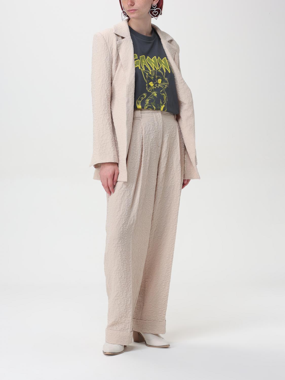 GANNI PANTS: Pants woman Ganni, Beige - Img 2