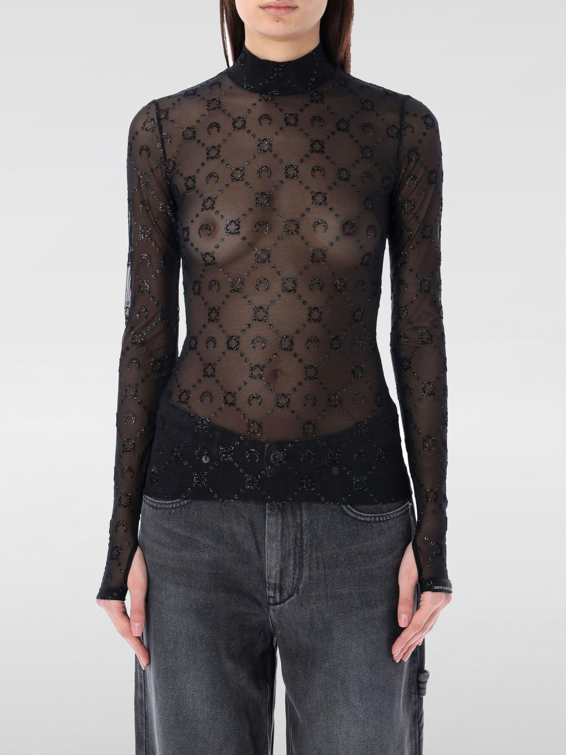 MARINE SERRE: women's semi-transparent top - Black | Marine