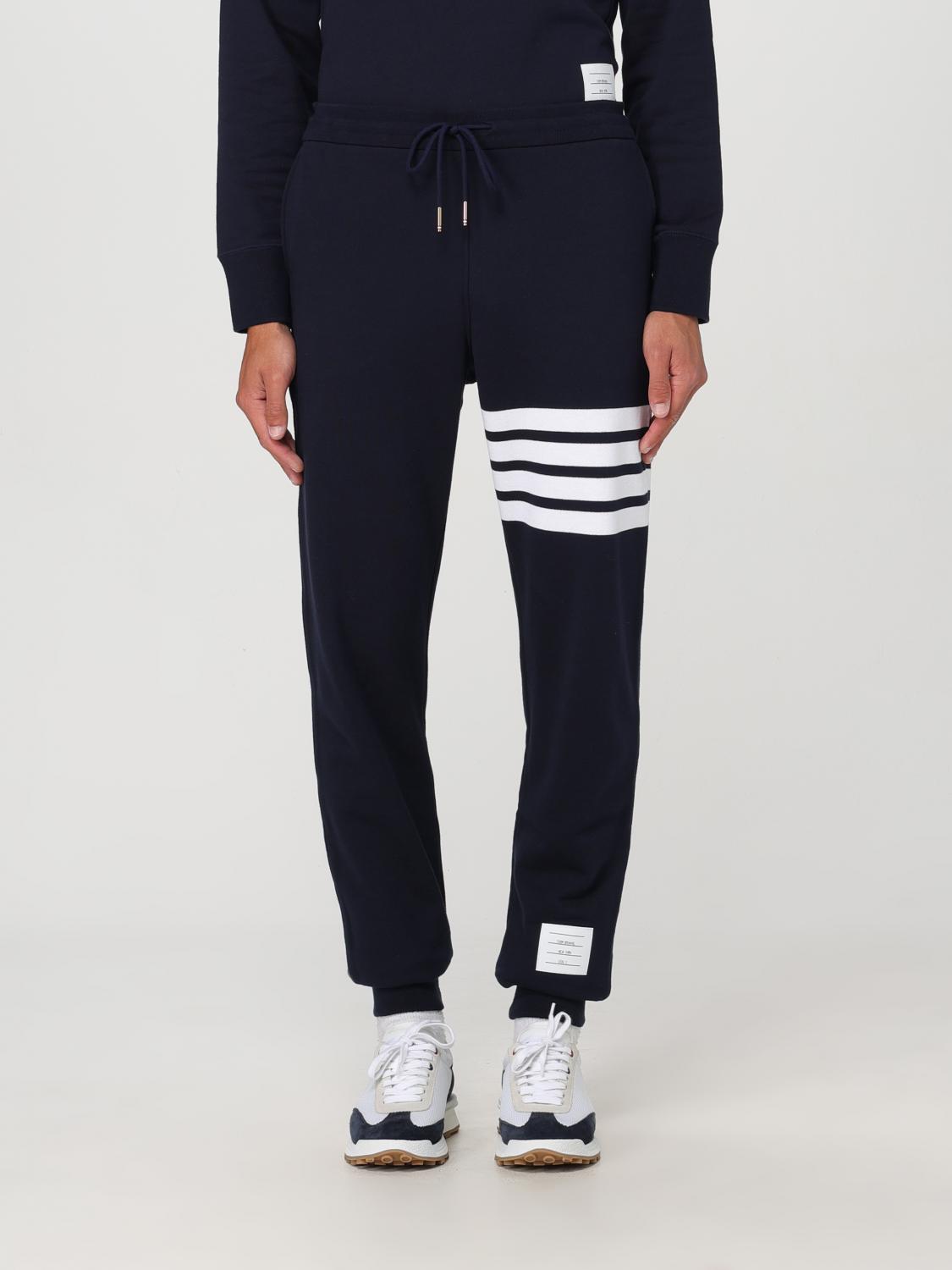 THOM BROWNE パンツ: Thom Browne 4-Bar コットン スポーツトラウザーズ, ブルー - Img 1