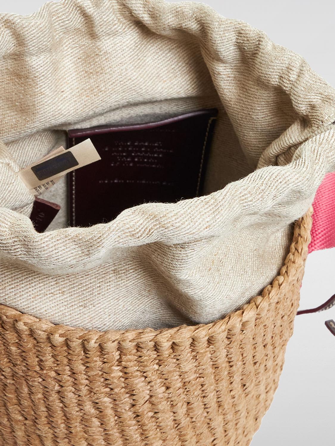 CHLOÉ BORSA MINI: Borsa Woody Chloè in rafia intrecciata e canvas , Rosa - Img 4