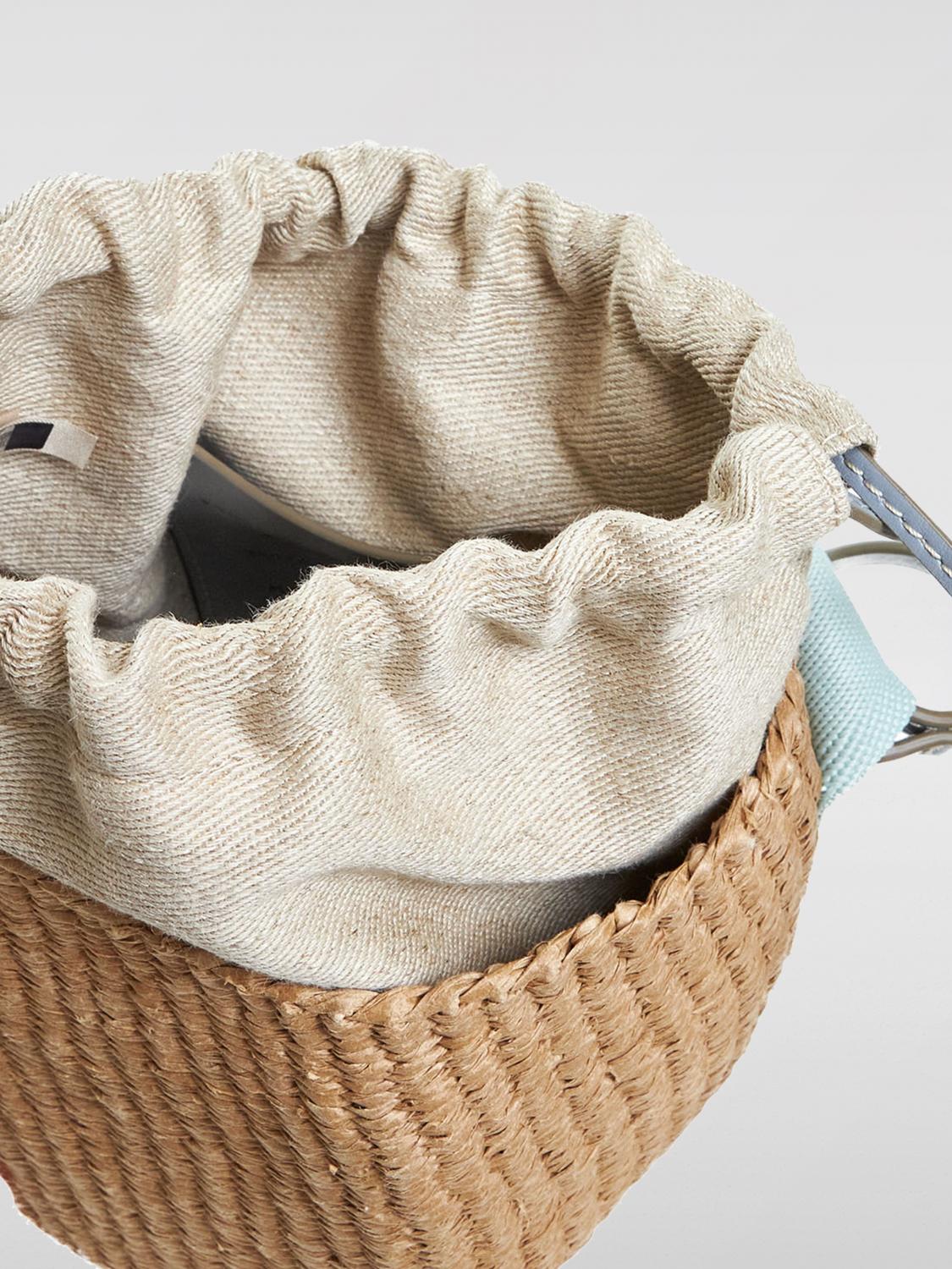 CHLOÉ BORSA MINI: Borsa Woody Chloè in rafia intrecciata e canvas , Blue 1 - Img 4