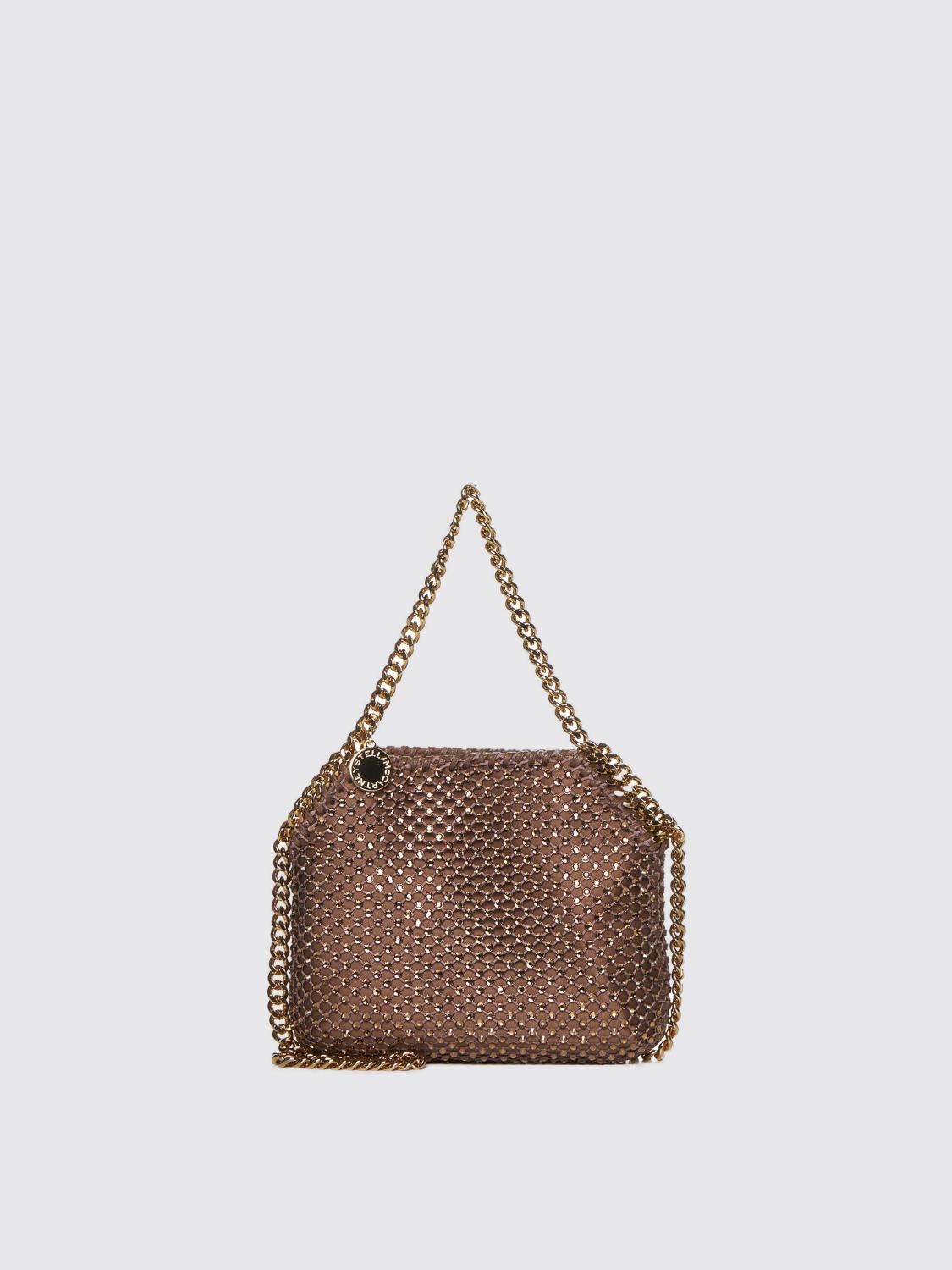 STELLA MCCARTNEY BORSA MINI: Borsa Falabella Mini Stella McCartney in raso e mesh con strass , Marrone - Img 1