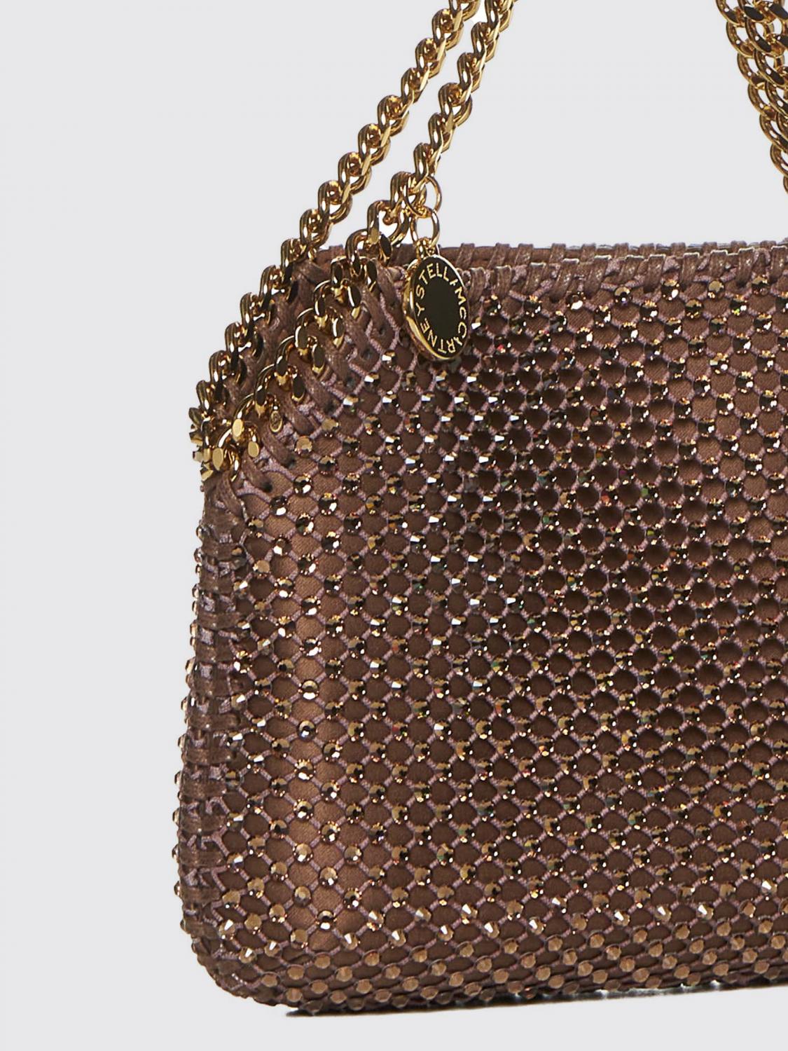 STELLA MCCARTNEY BORSA MINI: Borsa Falabella Mini Stella McCartney in raso e mesh con strass , Marrone - Img 3