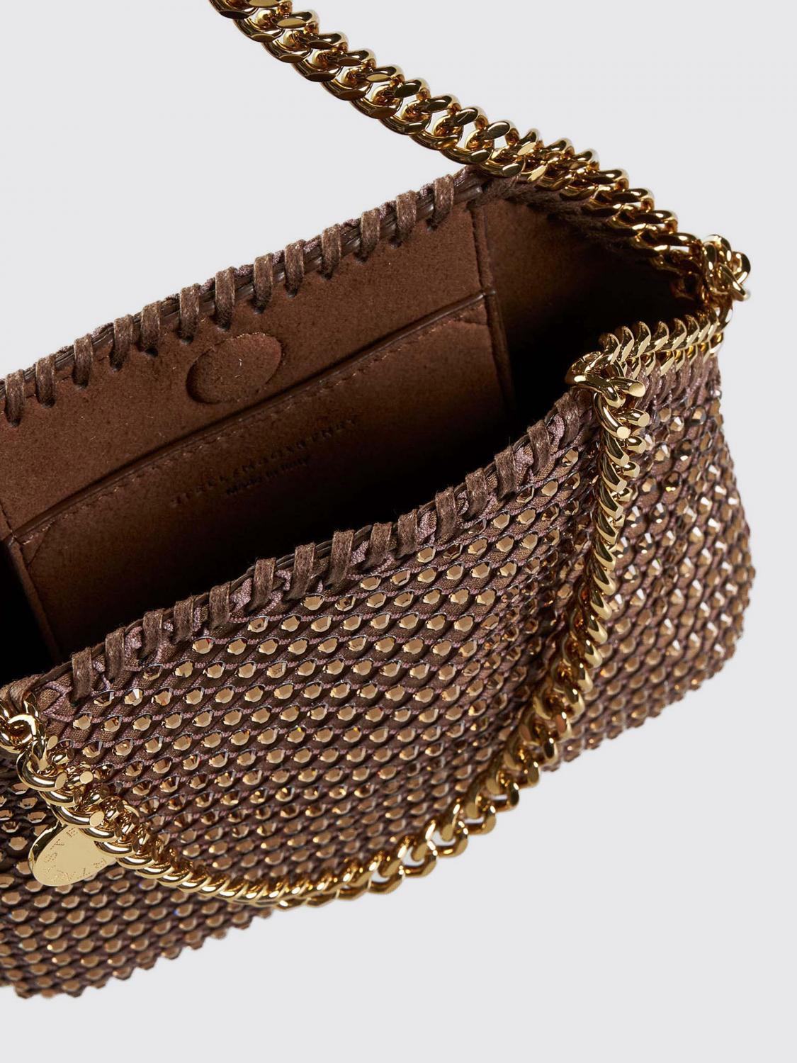 STELLA MCCARTNEY BORSA MINI: Borsa Falabella Mini Stella McCartney in raso e mesh con strass , Marrone - Img 4