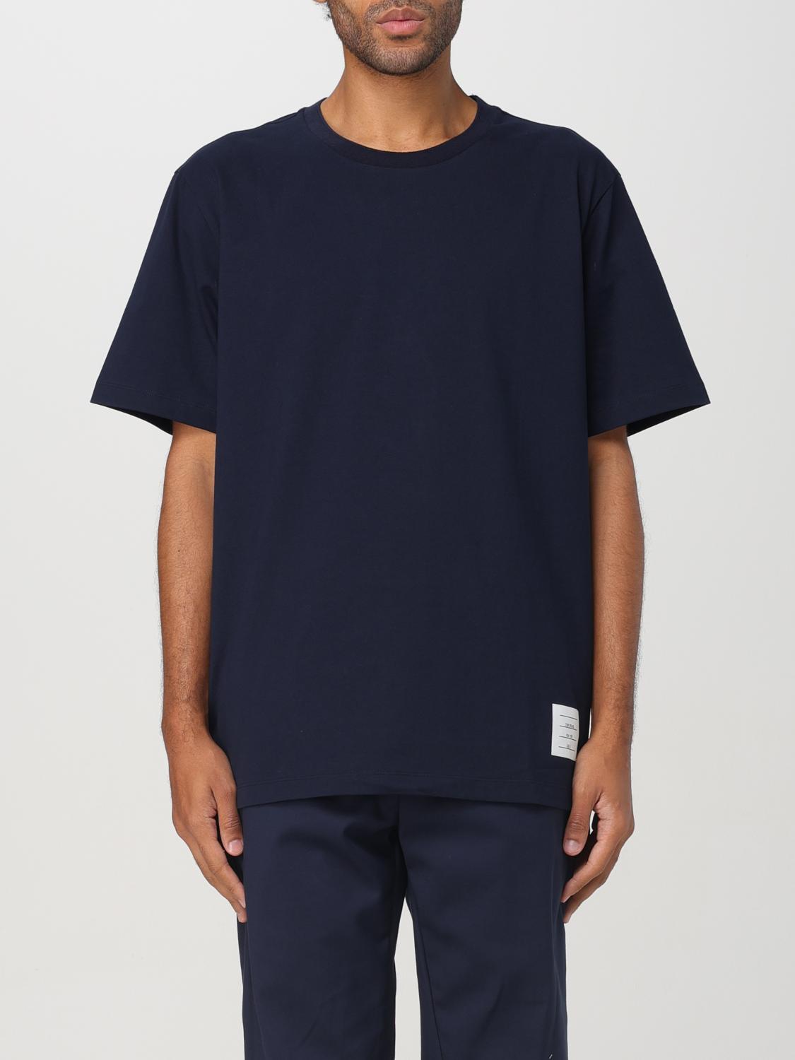 THOM BROWNE T-SHIRT: T-shirt Thom Browne in cotone con logo , Blue Navy - Img 1