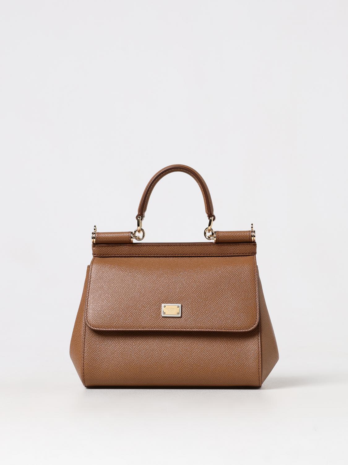 DOLCE & GABBANA BORSA A MANO: Borsa Sicily Dolce & Gabbana in pelle a micro grana , Marrone - Img 1