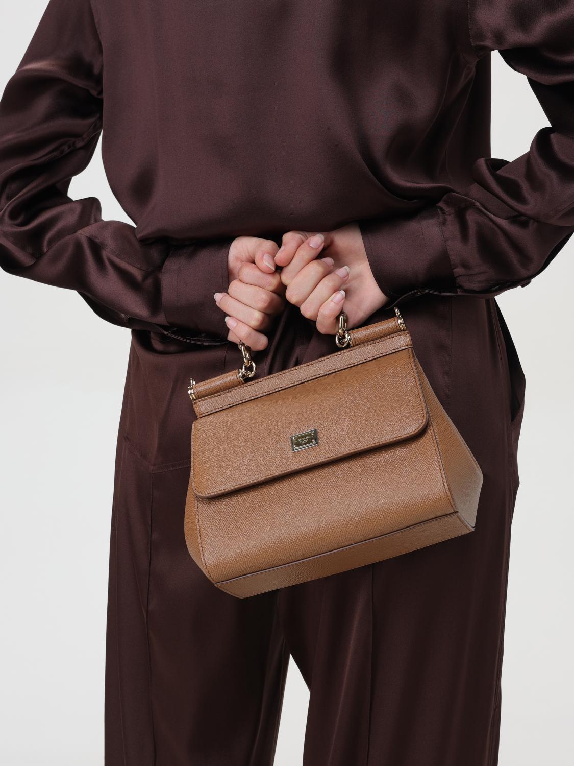 DOLCE & GABBANA BORSA A MANO: Borsa Sicily Dolce & Gabbana in pelle a micro grana , Marrone - Img 2
