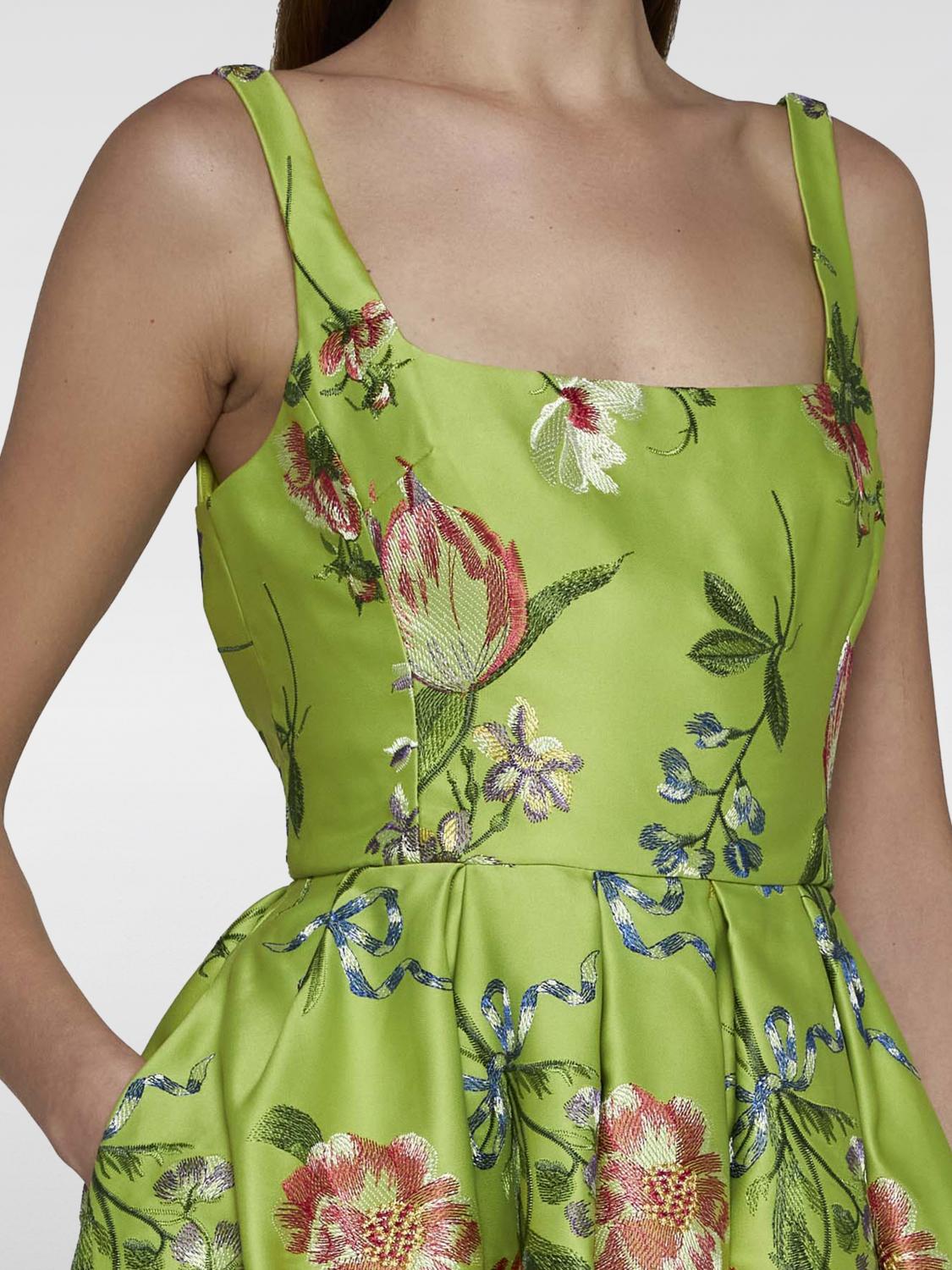 marchesa notte green dress Marchesa Notte Floral Embellished Satin 3/4 Sleeve Dress (Teal) – The  Closet New York main image 0