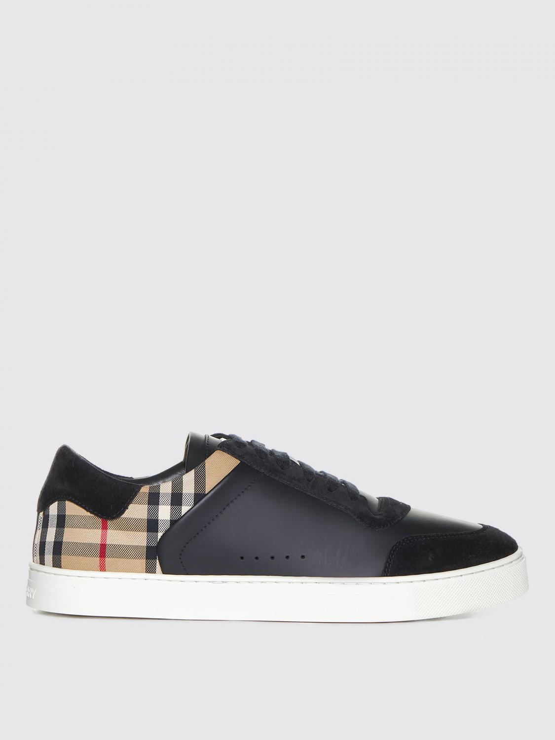 BURBERRY BASKETS: Baskets Burberry en cuir et toile jacquard, Noir - Img 1