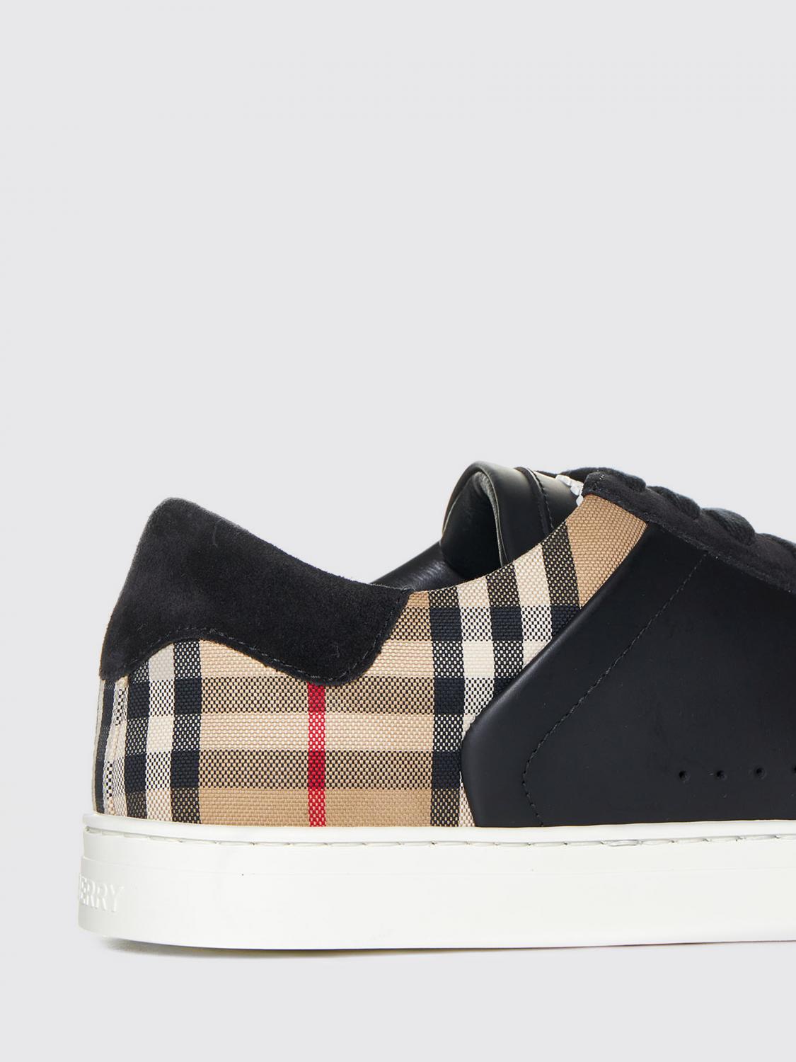 BURBERRY BASKETS: Baskets Burberry en cuir et toile jacquard, Noir - Img 4