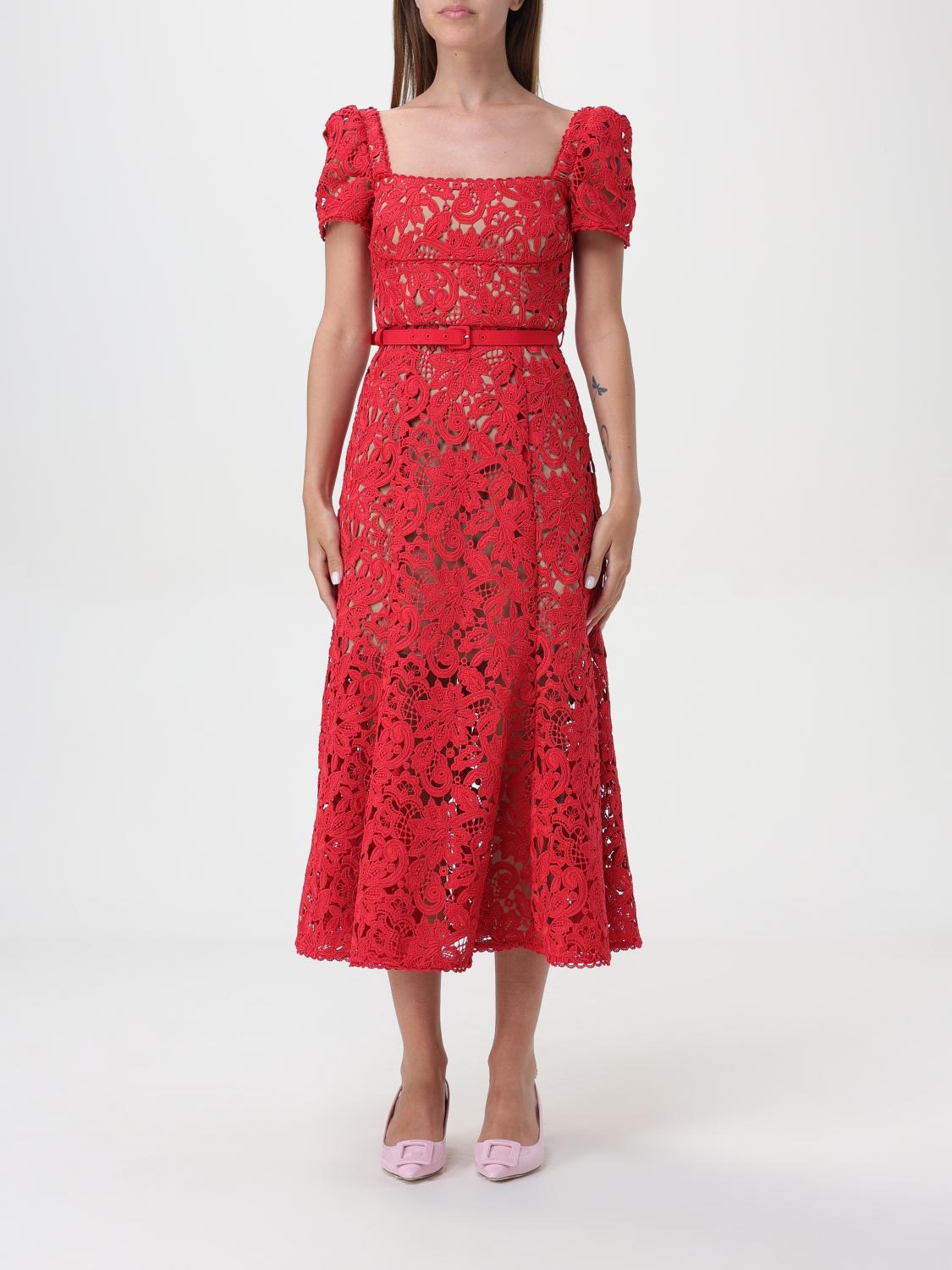 self portrait dress red lace self-portrait Red Guipure Lace Button Midi Dress in Red