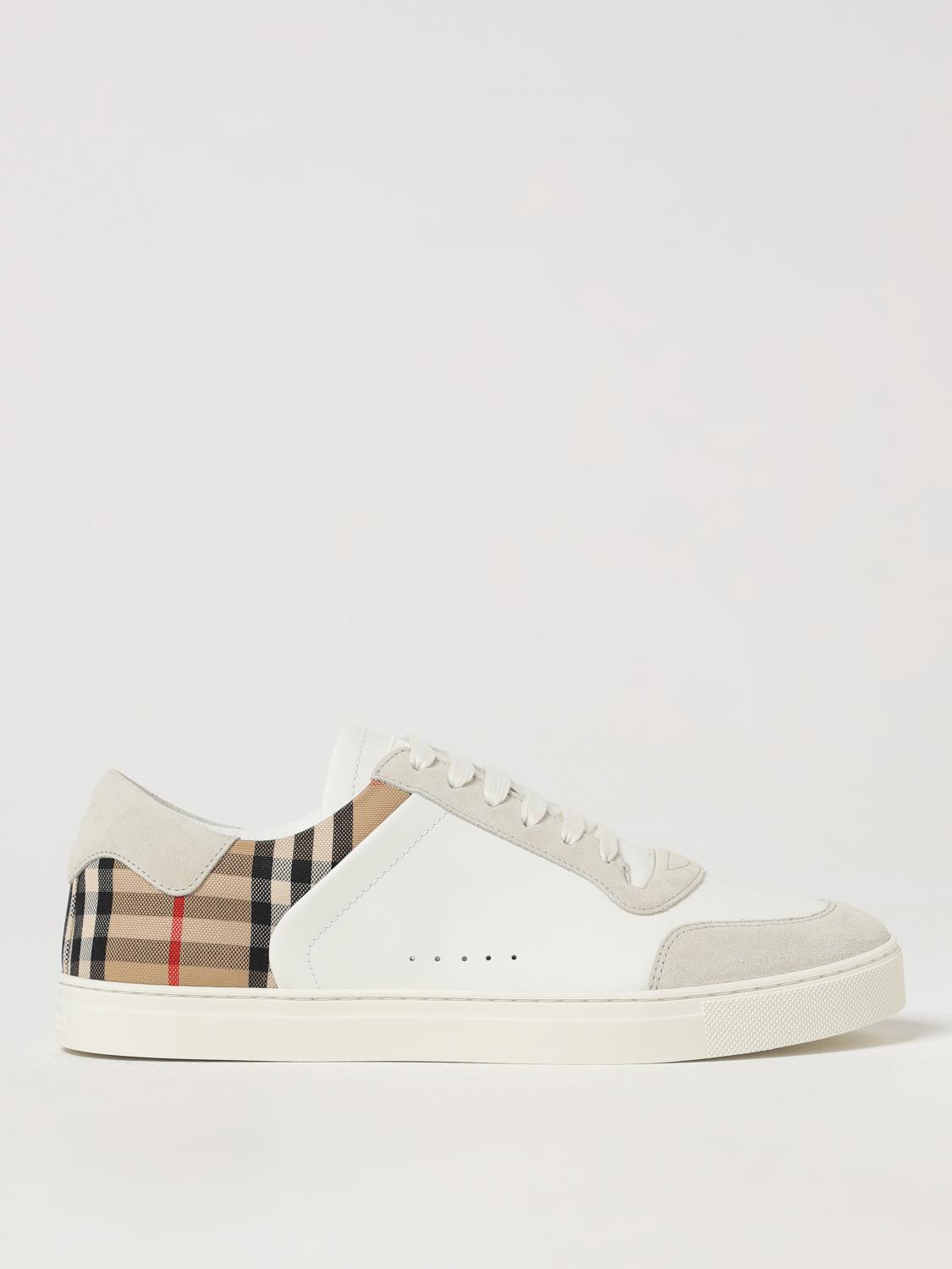 BURBERRY SNEAKERS: Sneakers Burberry in pelle e canvas jacquard , Bianco - Img 1