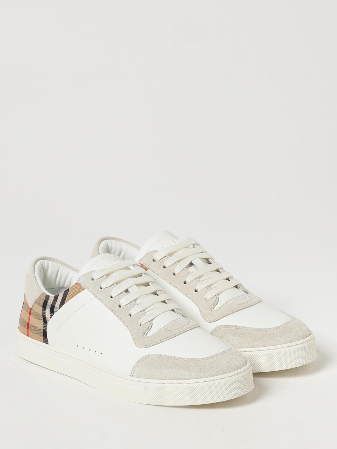 BURBERRY SNEAKERS: Sneakers Burberry in pelle e canvas jacquard , Bianco - Img 2