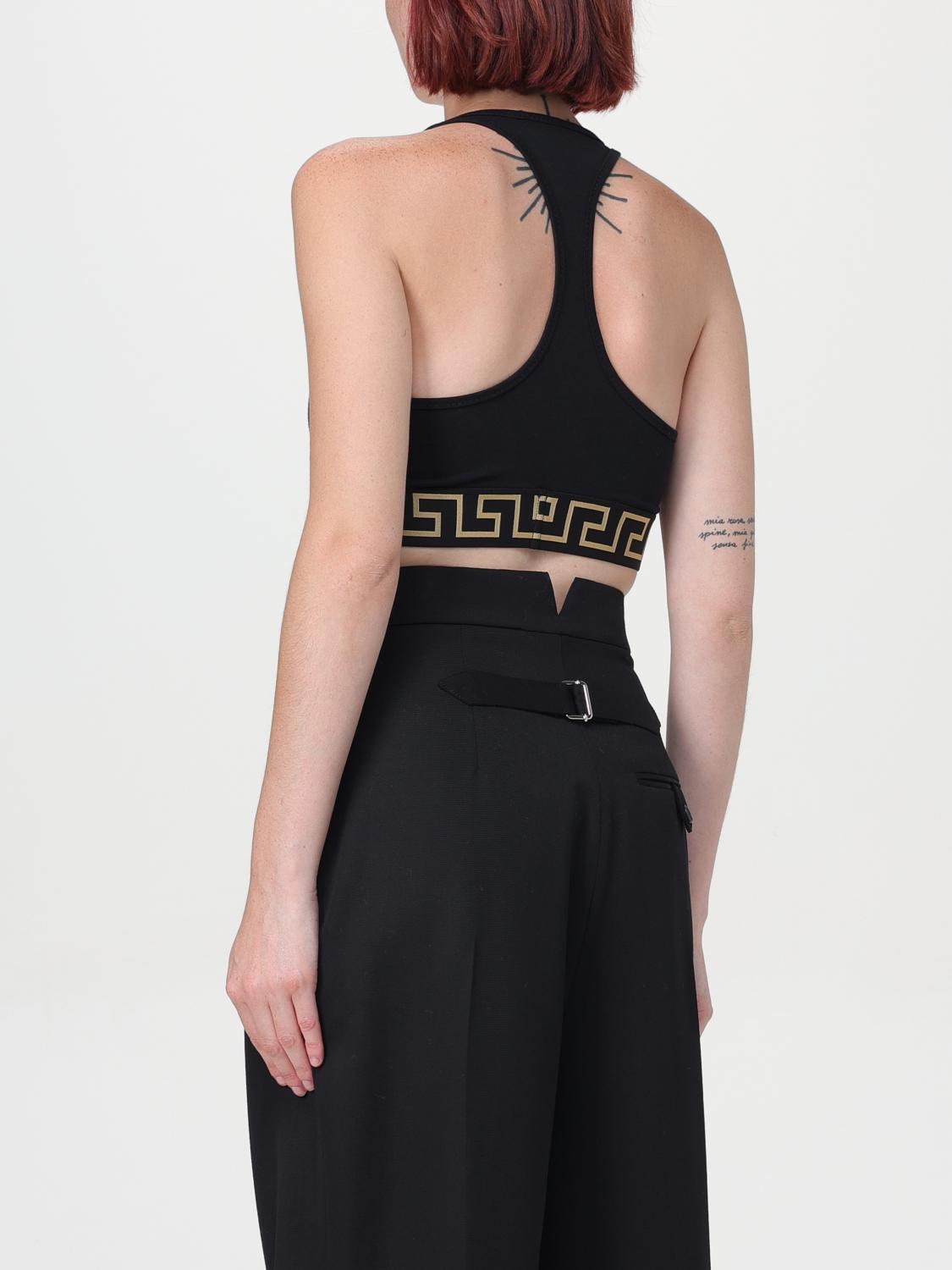 VERSACE TOP: Top corto Greca Versace de algodón elástico, Negro - Img 2
