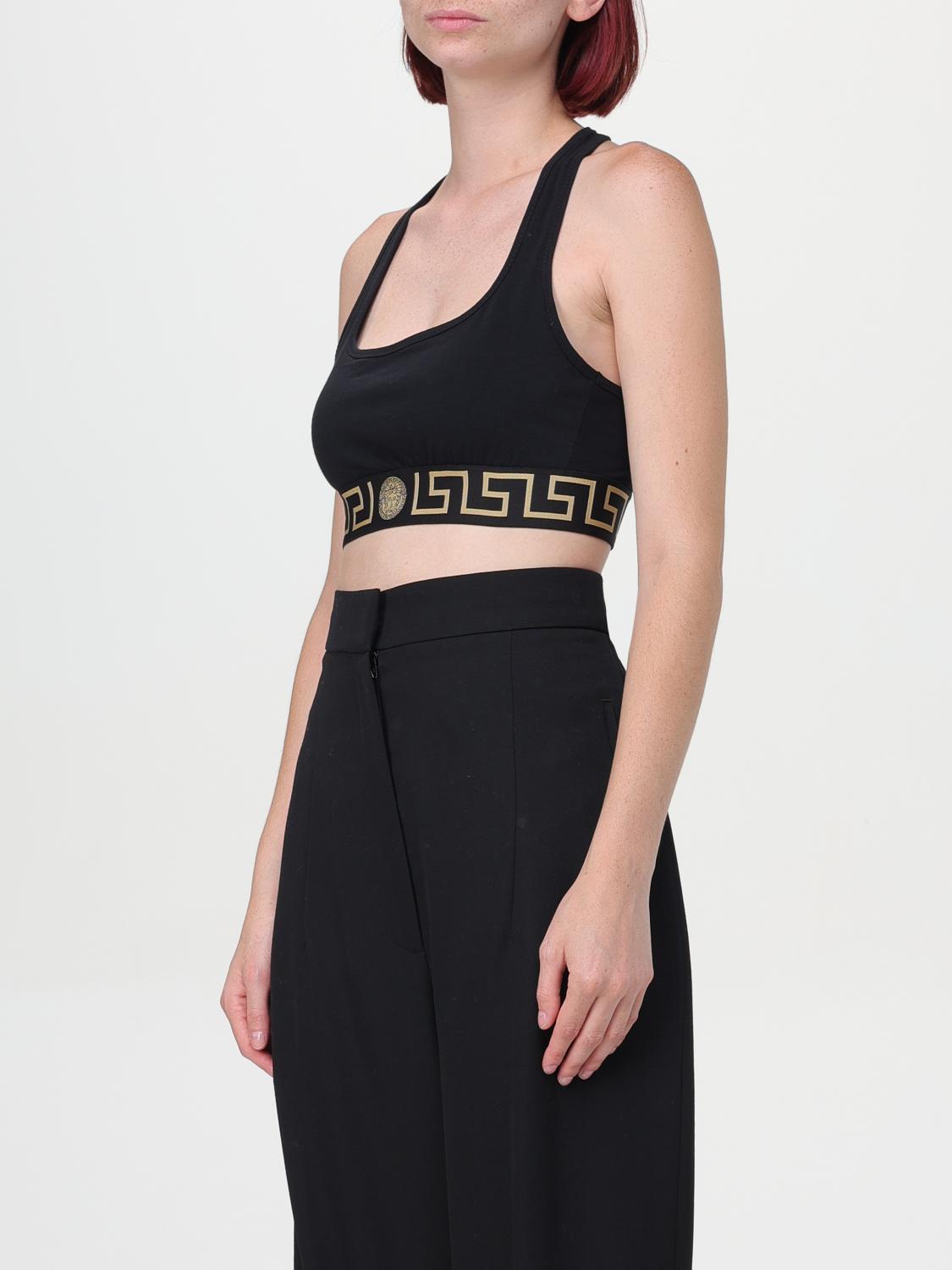 VERSACE TOP: Top corto Greca Versace de algodón elástico, Negro - Img 3