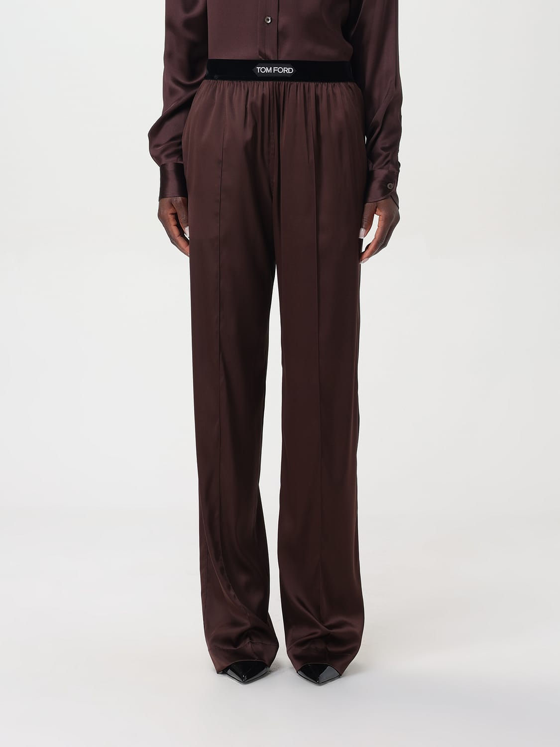 TOM FORD PANTALONI: Pantalone in misto seta Tom Ford, Marrone - Img 1