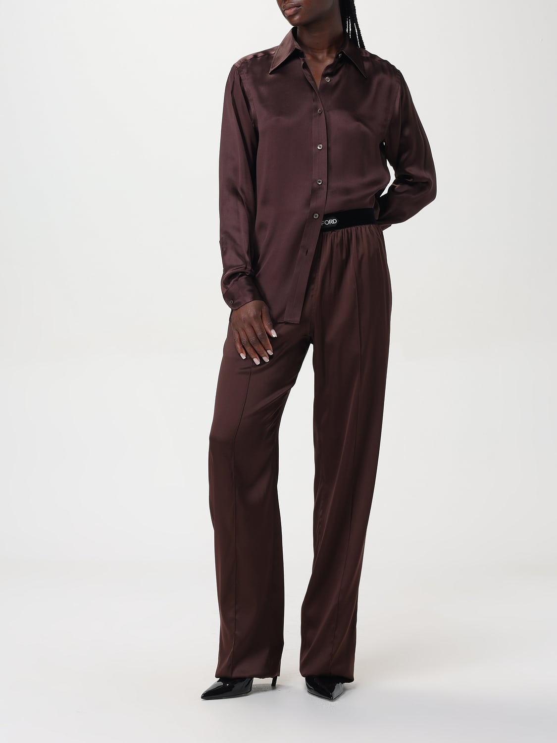 TOM FORD PANTALONI: Pantalone in misto seta Tom Ford, Marrone - Img 2