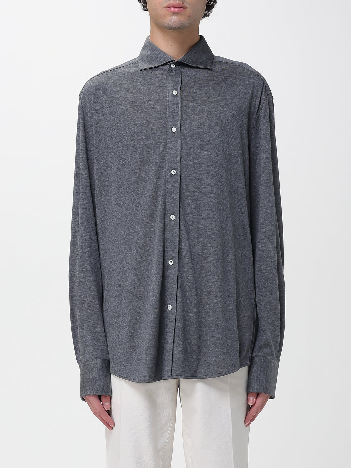 BRUNELLO CUCINELLI CAMICIA: Camicia Brunello Cucinelli in misto seta e cotone , Grigio - Img 1